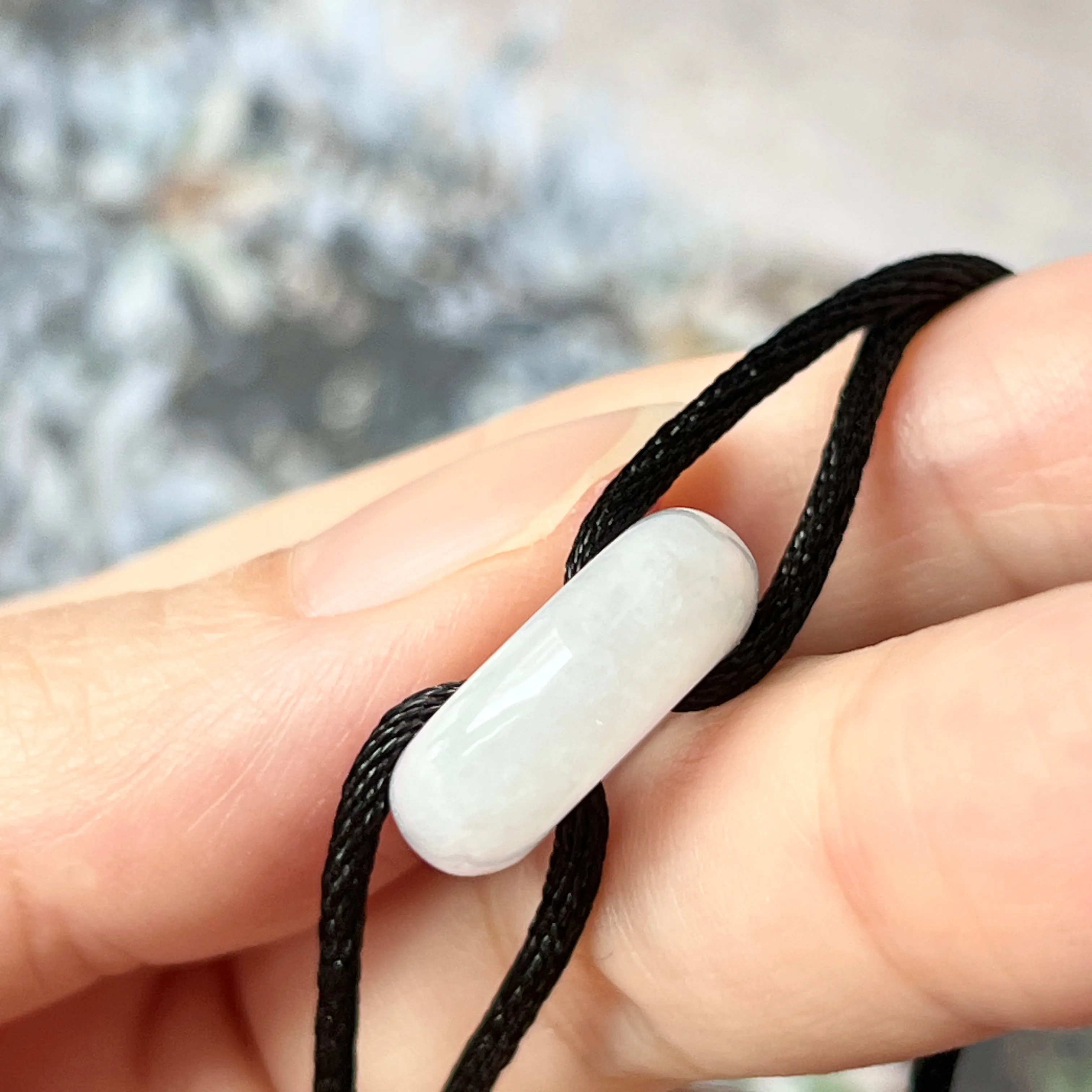 A-Grade Natural Lavender Jadeite Bagel on Infinity Silk Cord Bracelet No.190409