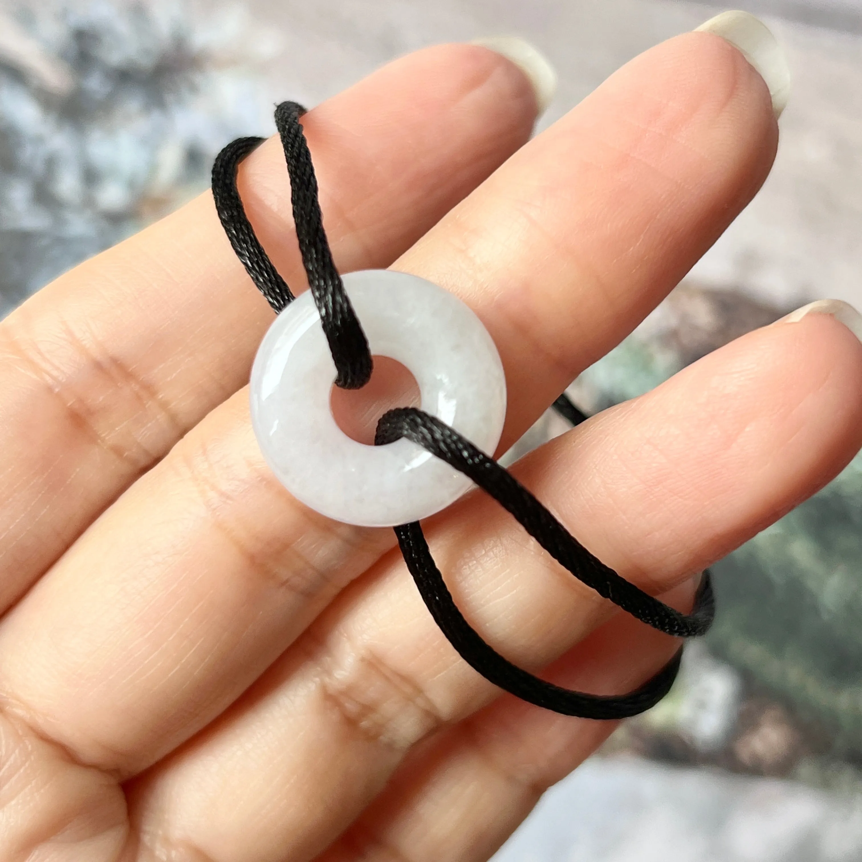 A-Grade Natural Lavender Jadeite Bagel on Infinity Silk Cord Bracelet No.190409