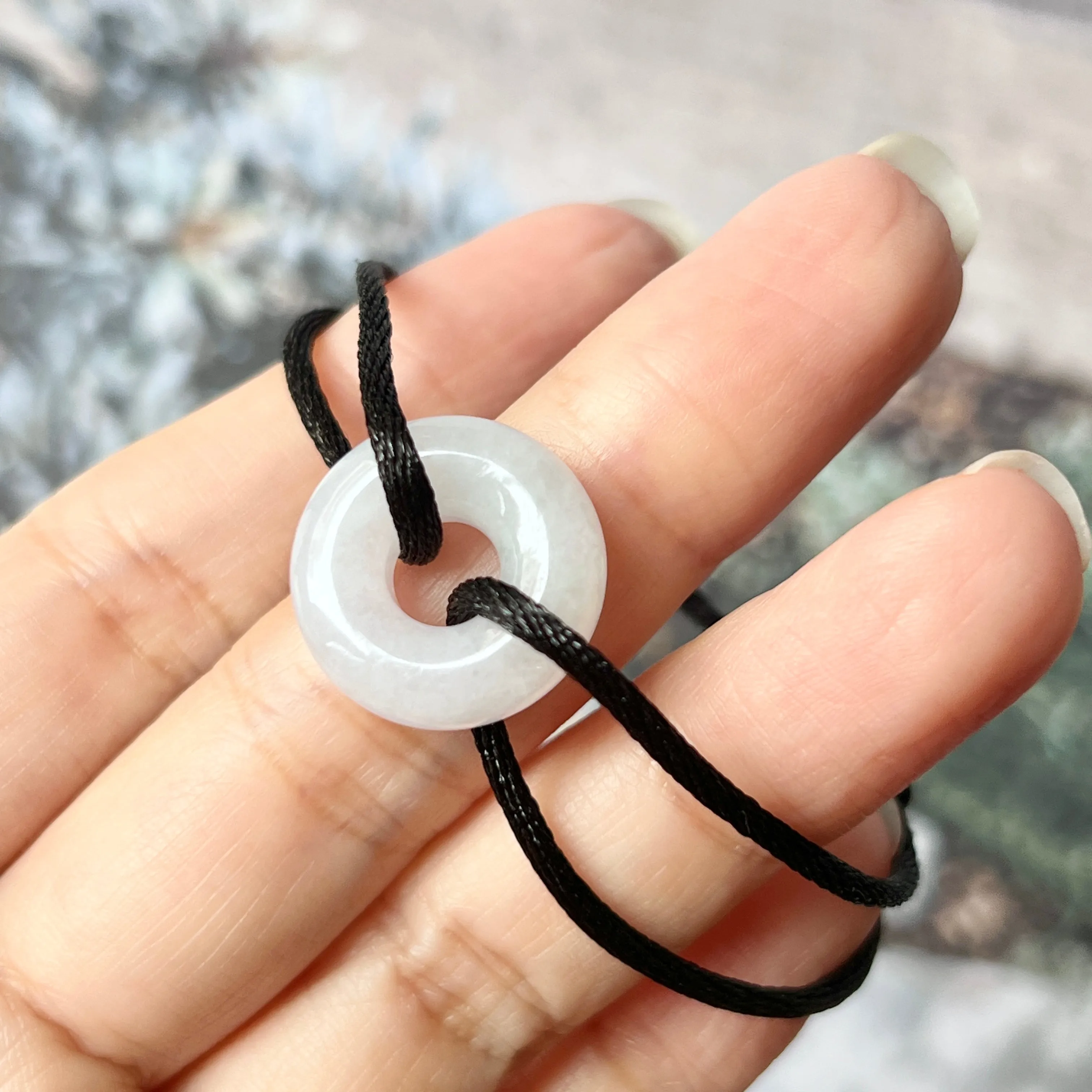 A-Grade Natural Lavender Jadeite Bagel on Infinity Silk Cord Bracelet No.190409