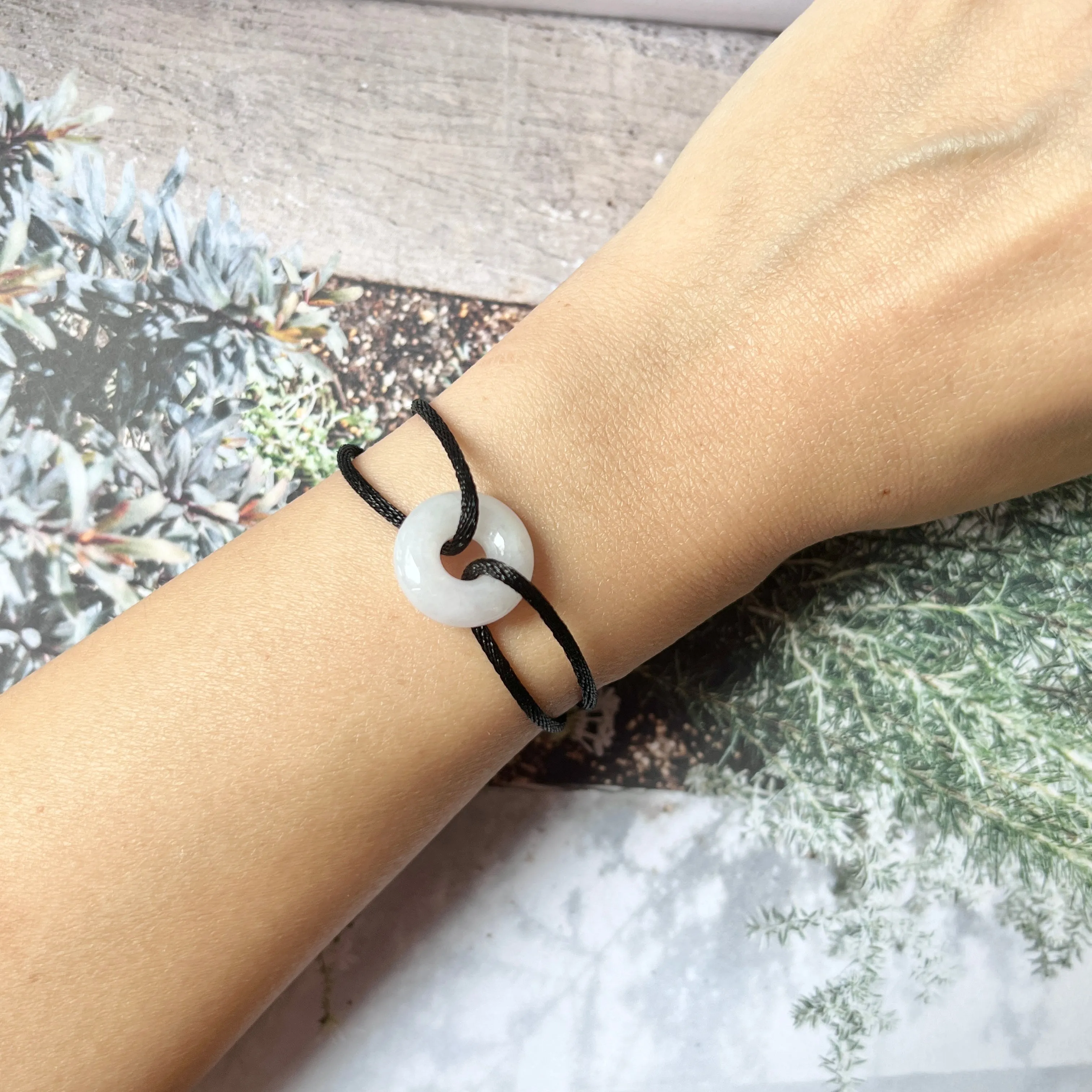 A-Grade Natural Lavender Jadeite Bagel on Infinity Silk Cord Bracelet No.190409