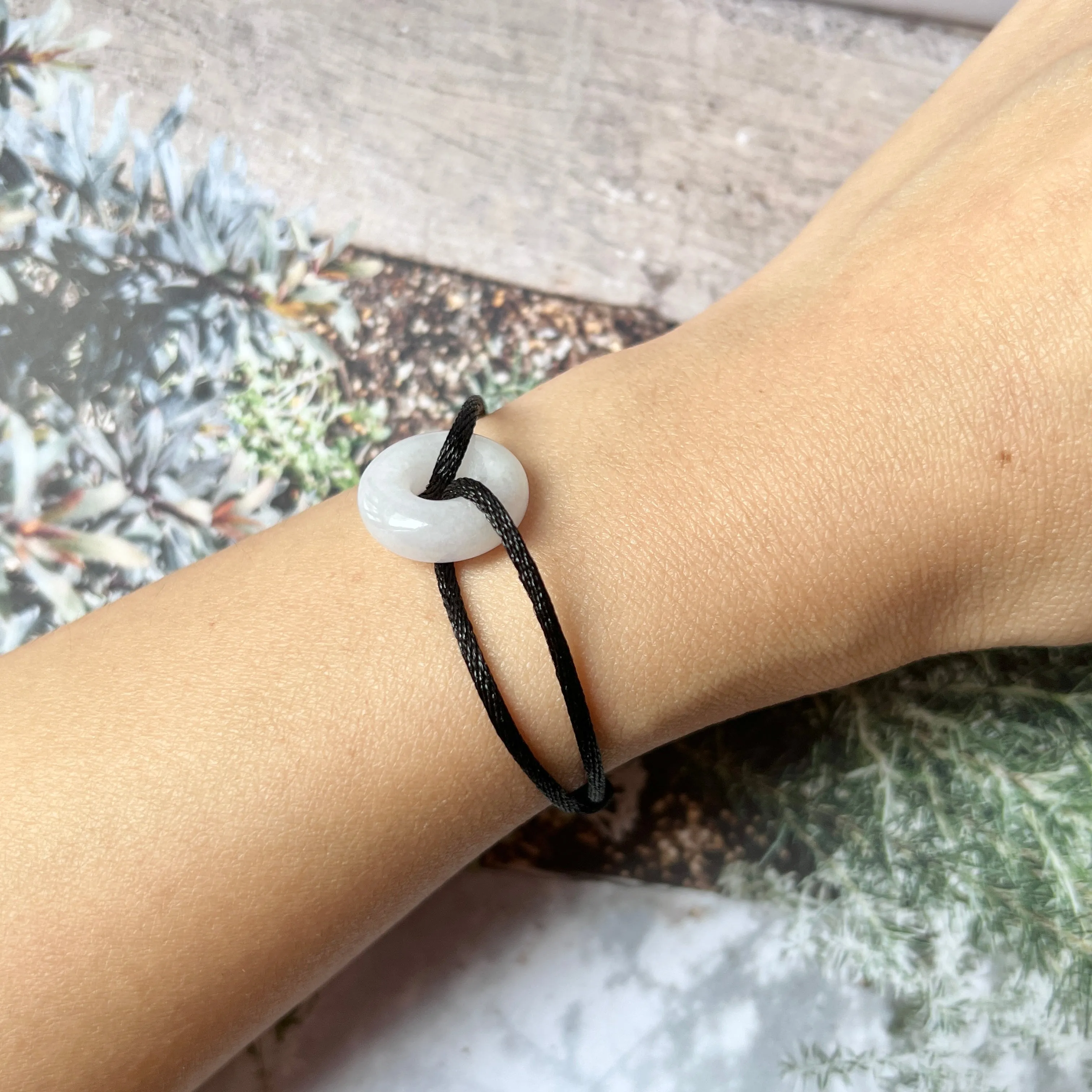 A-Grade Natural Lavender Jadeite Bagel on Infinity Silk Cord Bracelet No.190409