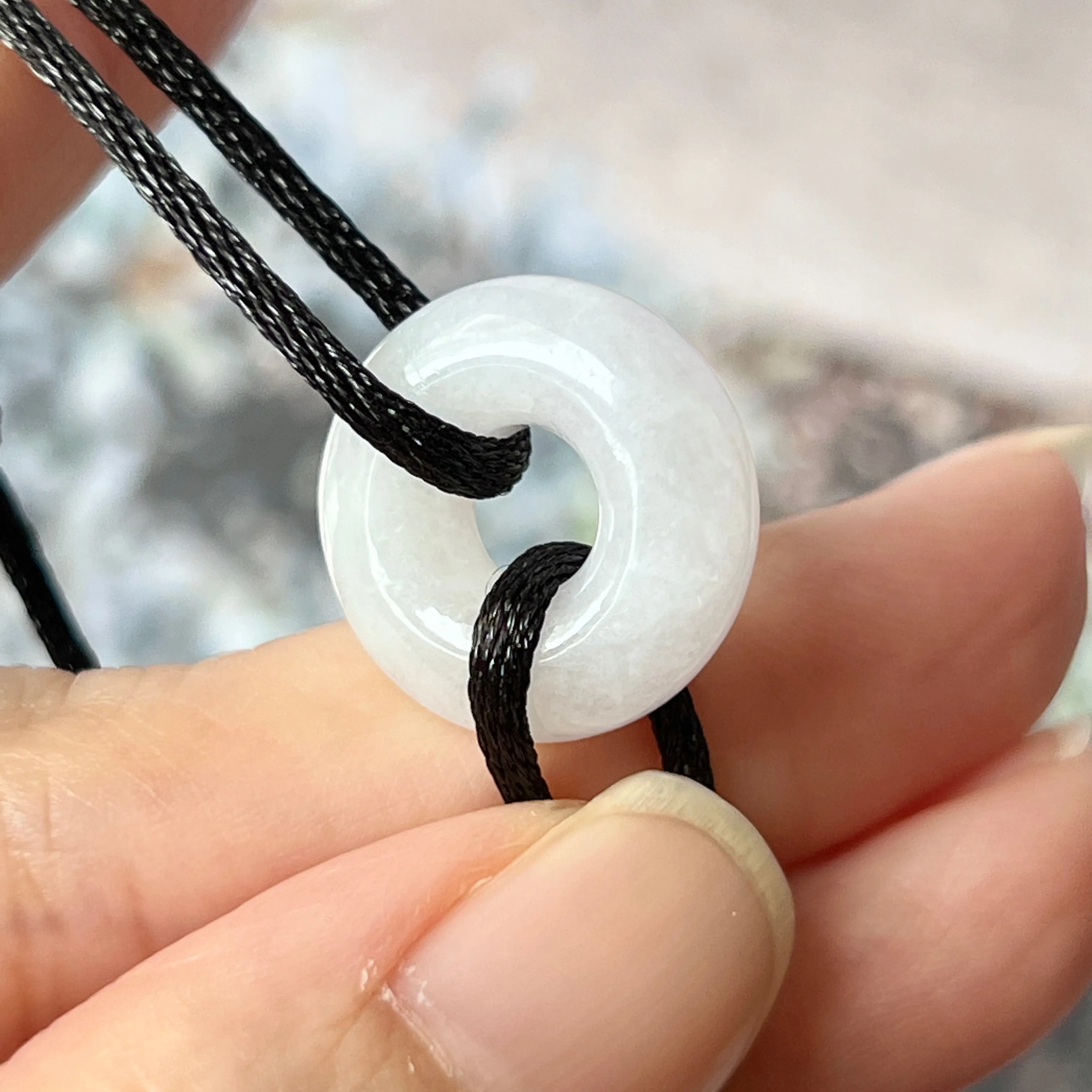 A-Grade Natural Lavender Jadeite Bagel on Infinity Silk Cord Bracelet No.190409