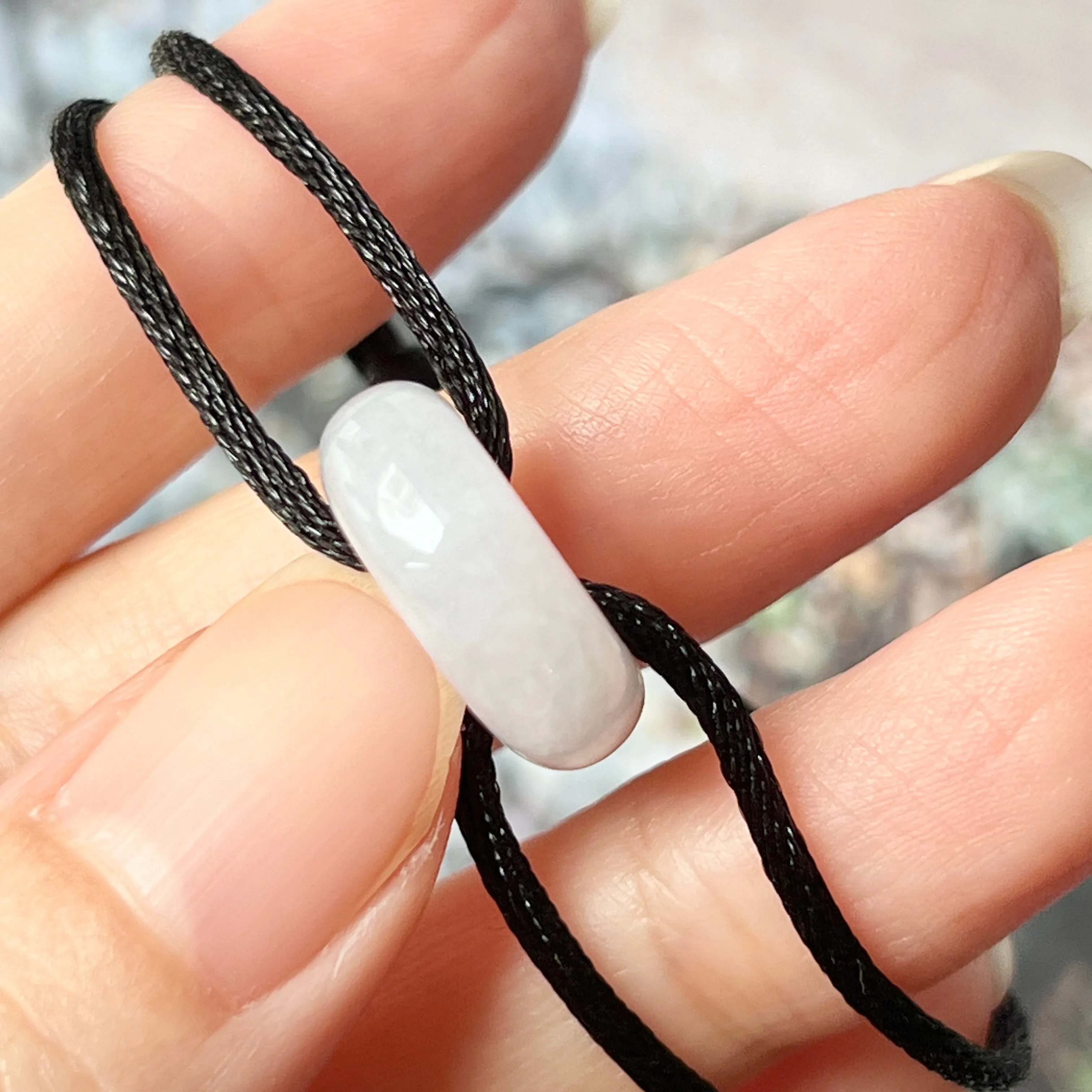 A-Grade Natural Lavender Jadeite Bagel on Infinity Silk Cord Bracelet No.190409