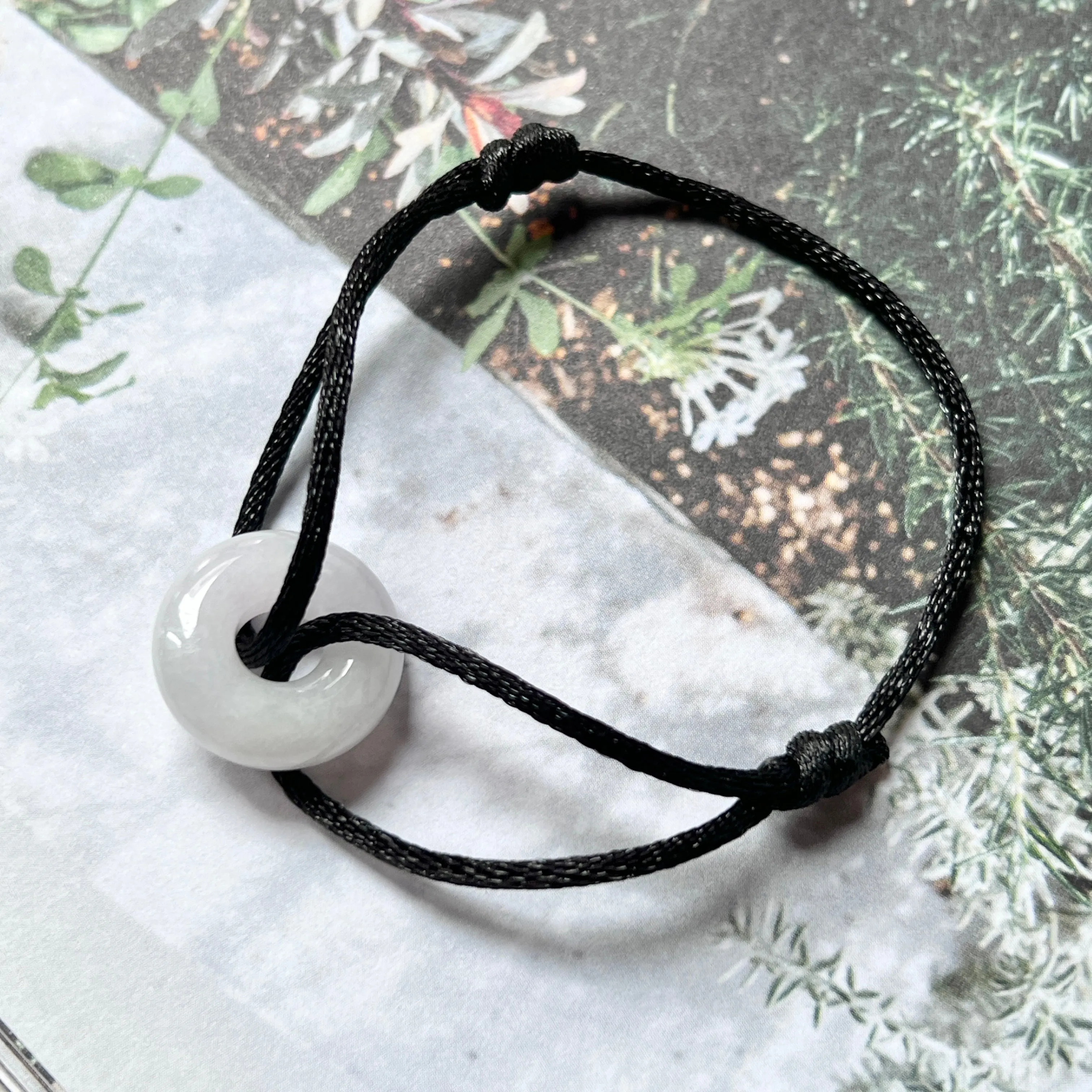 A-Grade Natural Lavender Jadeite Bagel on Infinity Silk Cord Bracelet No.190409