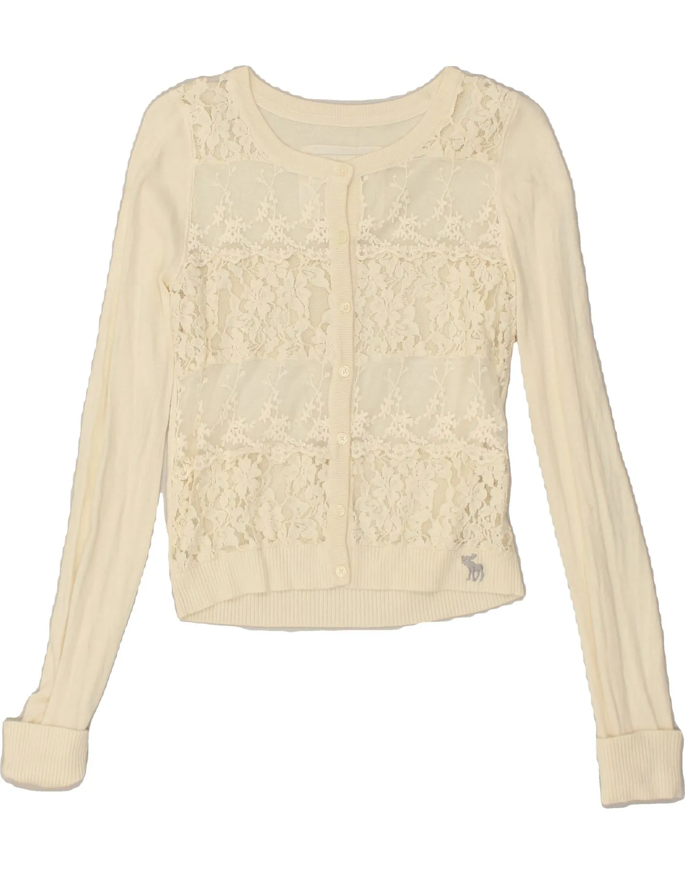 ABERCROMBIE & FITCH Womens Crop Cardigan Sweater UK 12 Medium Beige Floral