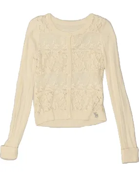 ABERCROMBIE & FITCH Womens Crop Cardigan Sweater UK 12 Medium Beige Floral