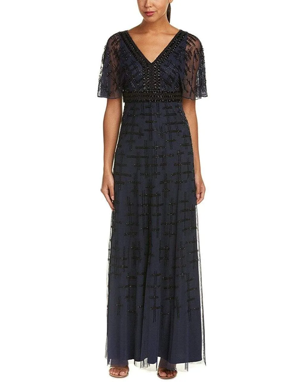 Aidan Mattox - MD1E201195 Short Flutter Sleeve Adorned Capelet Gown