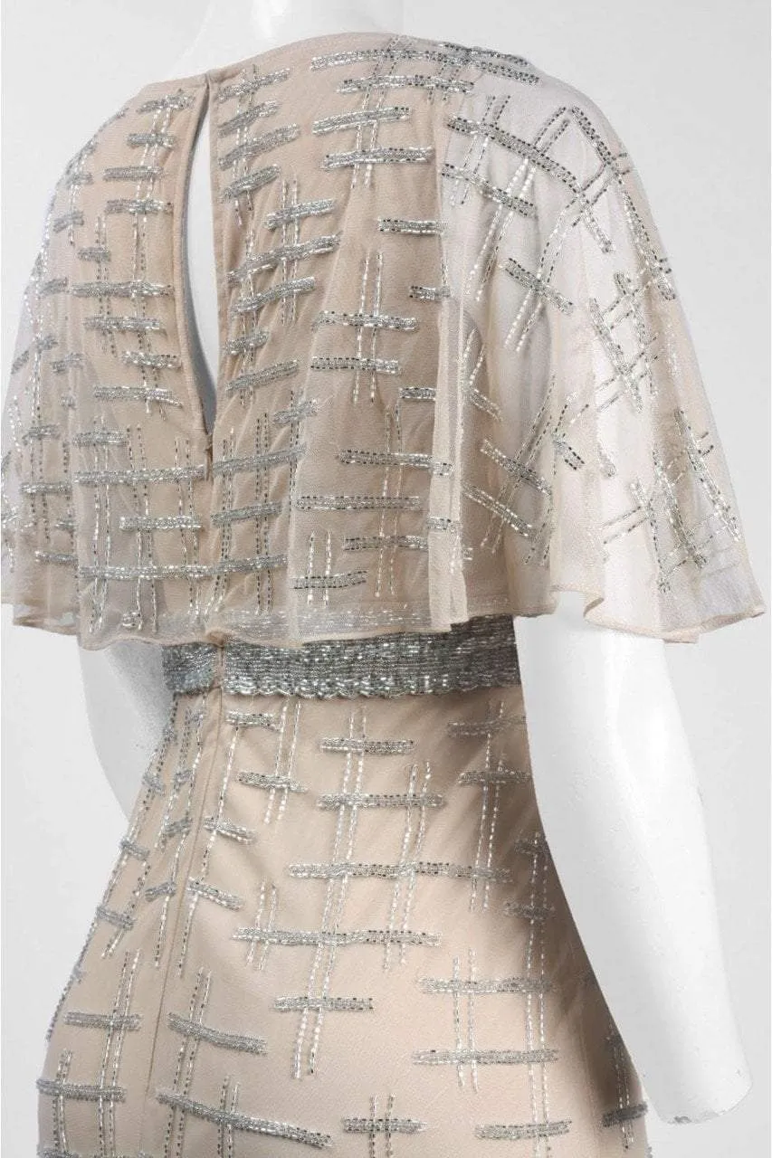 Aidan Mattox - MD1E201195 Short Flutter Sleeve Adorned Capelet Gown