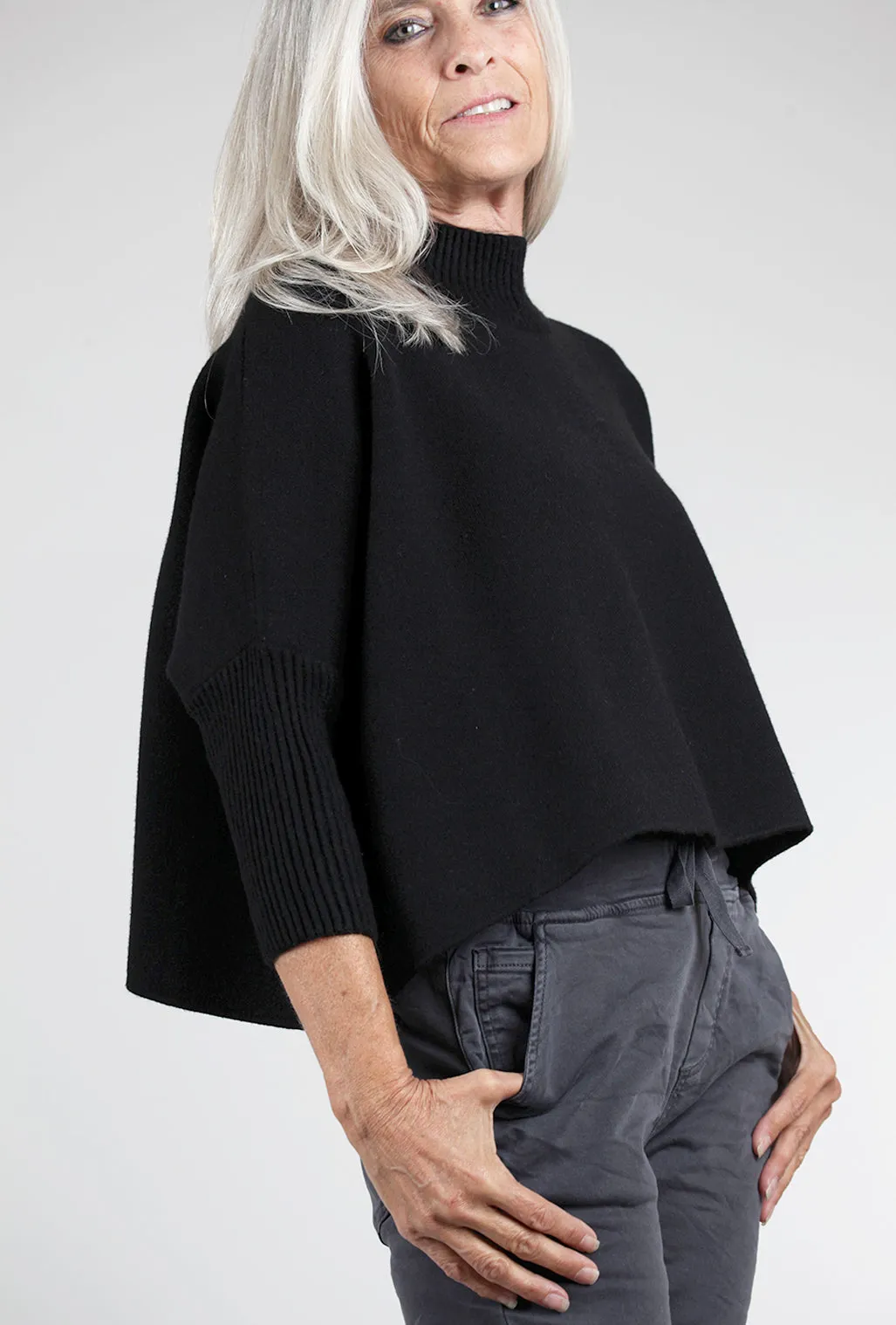Aja Cropped Sweater, Black