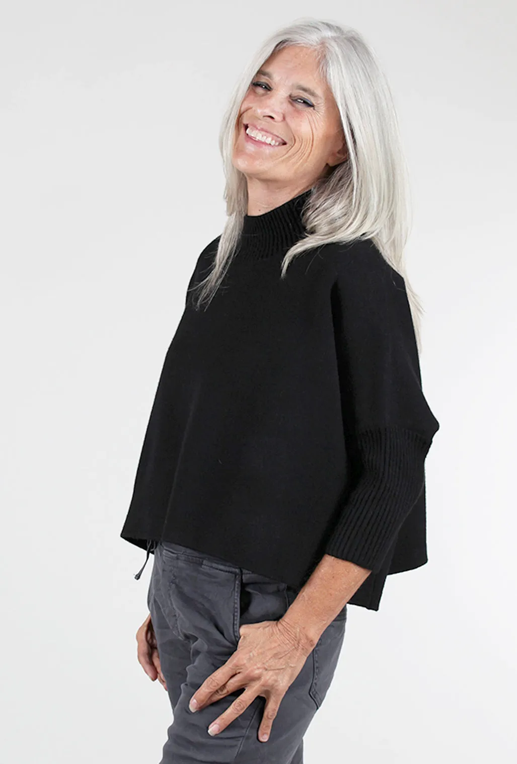Aja Cropped Sweater, Black