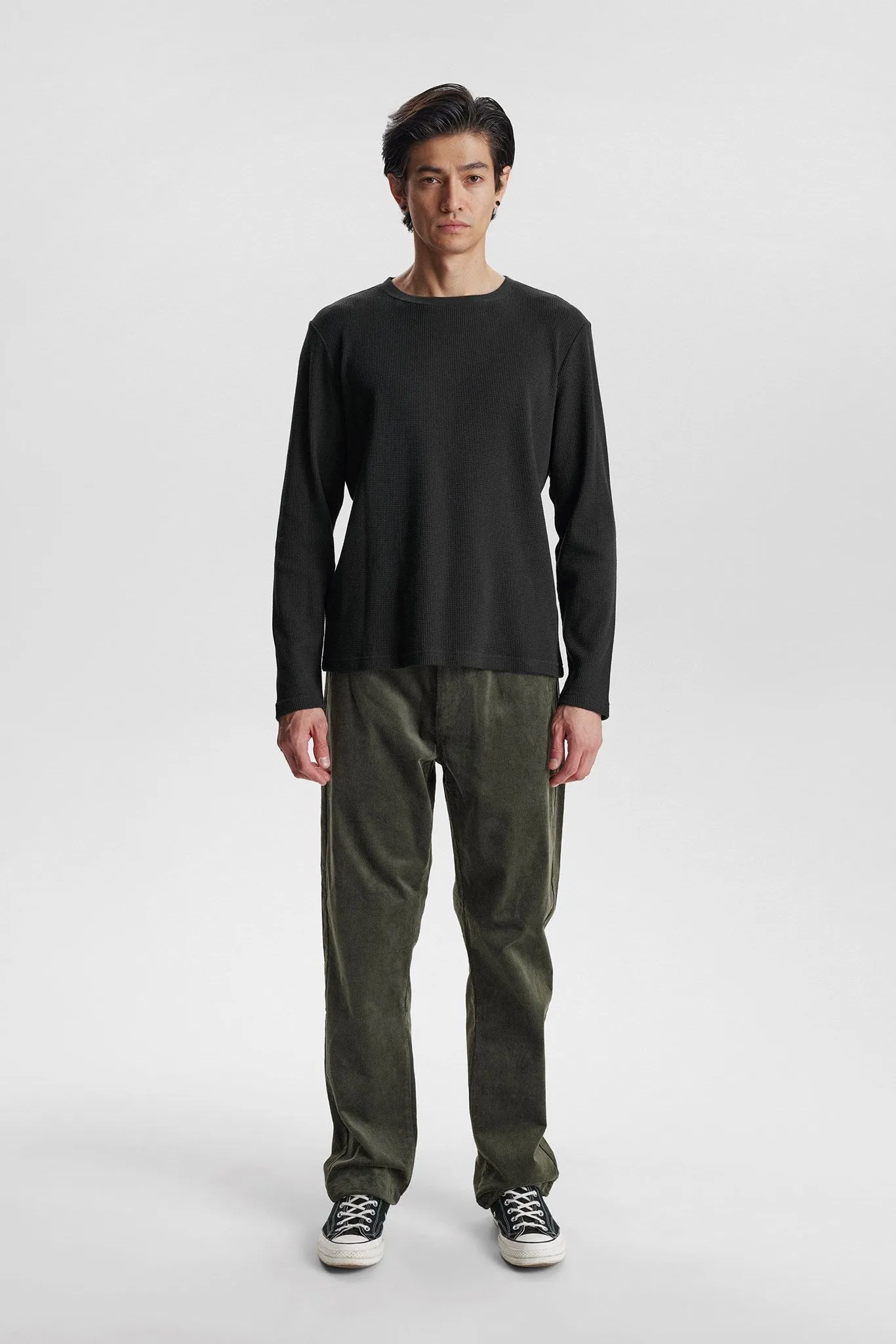 AKKIKKI L/S WAFFLE TEE - Caviar