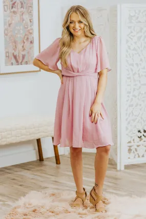 All Dressed Up Short Sleeve Dress in Mauve