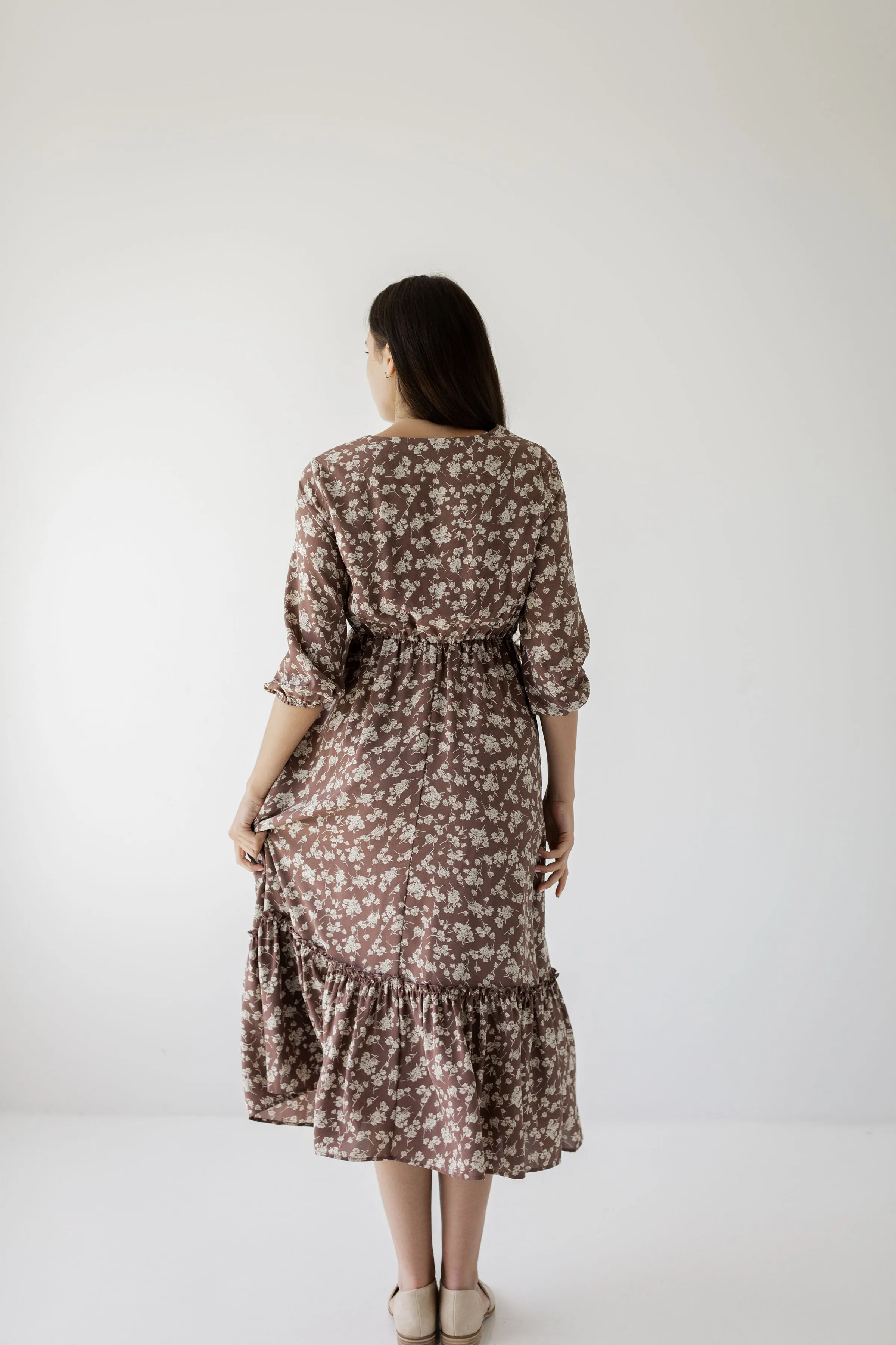 'Ashley' Quarter Sleeve Nursing Friendly Floral Midi Dress