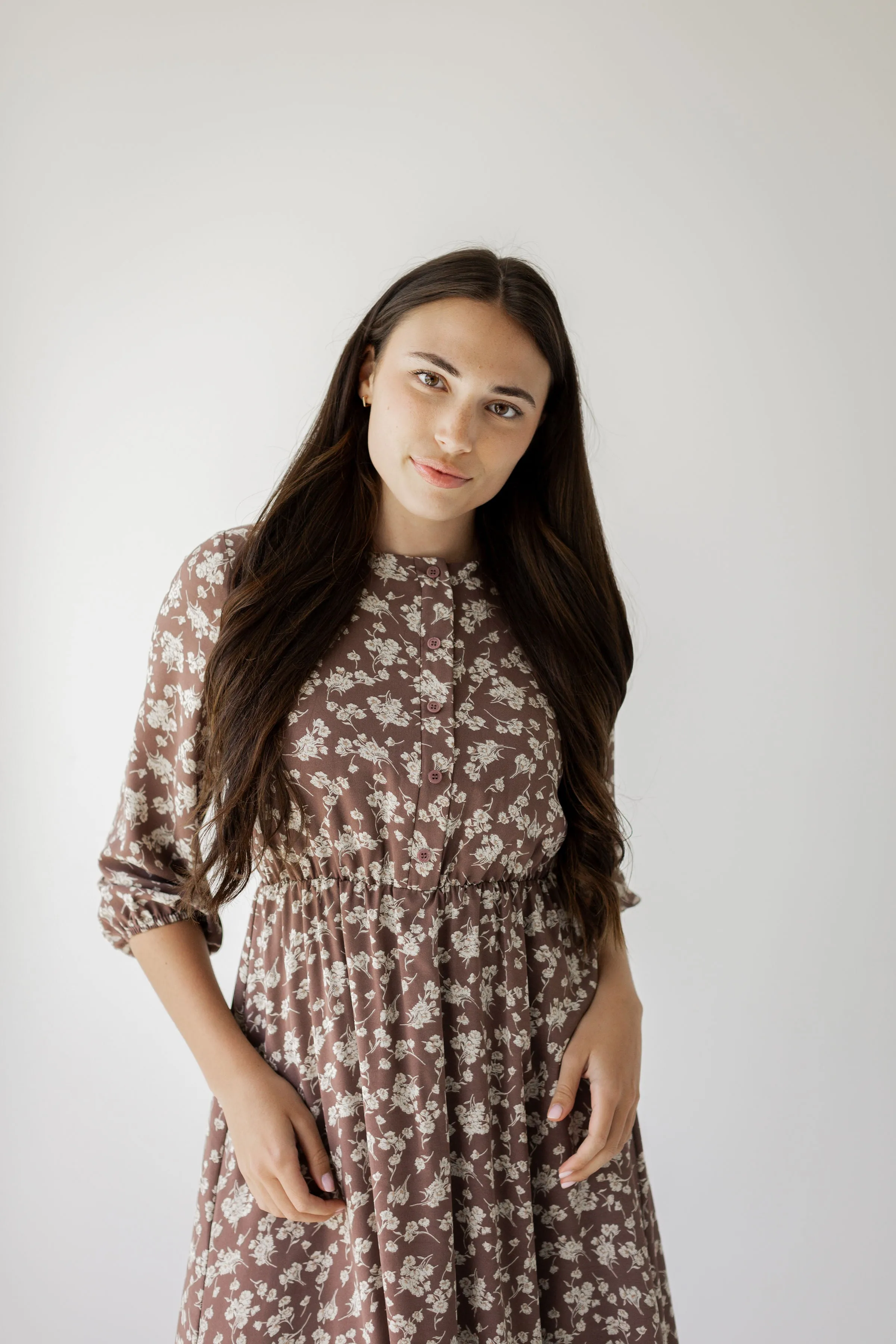 'Ashley' Quarter Sleeve Nursing Friendly Floral Midi Dress