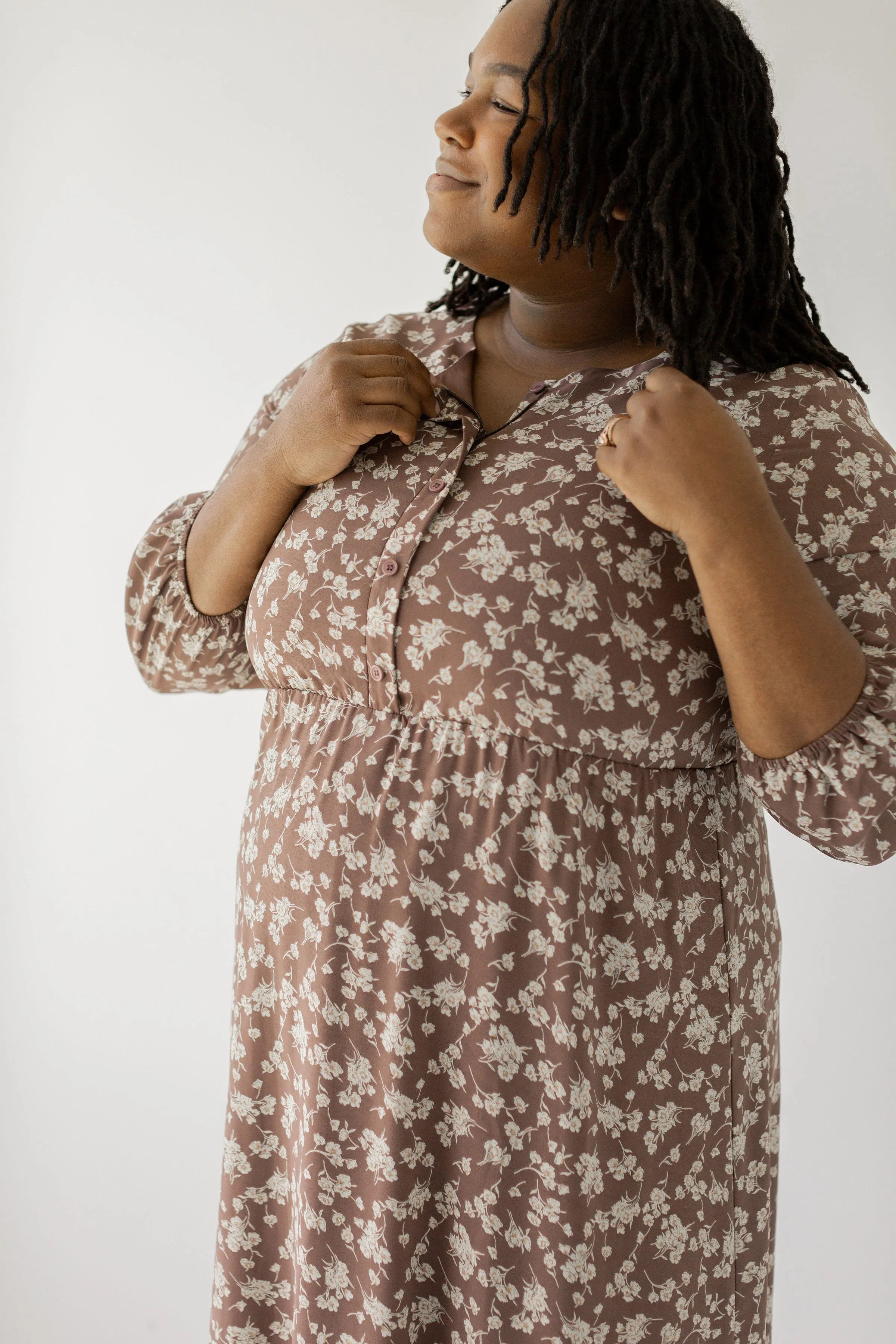 'Ashley' Quarter Sleeve Nursing Friendly Floral Midi Dress