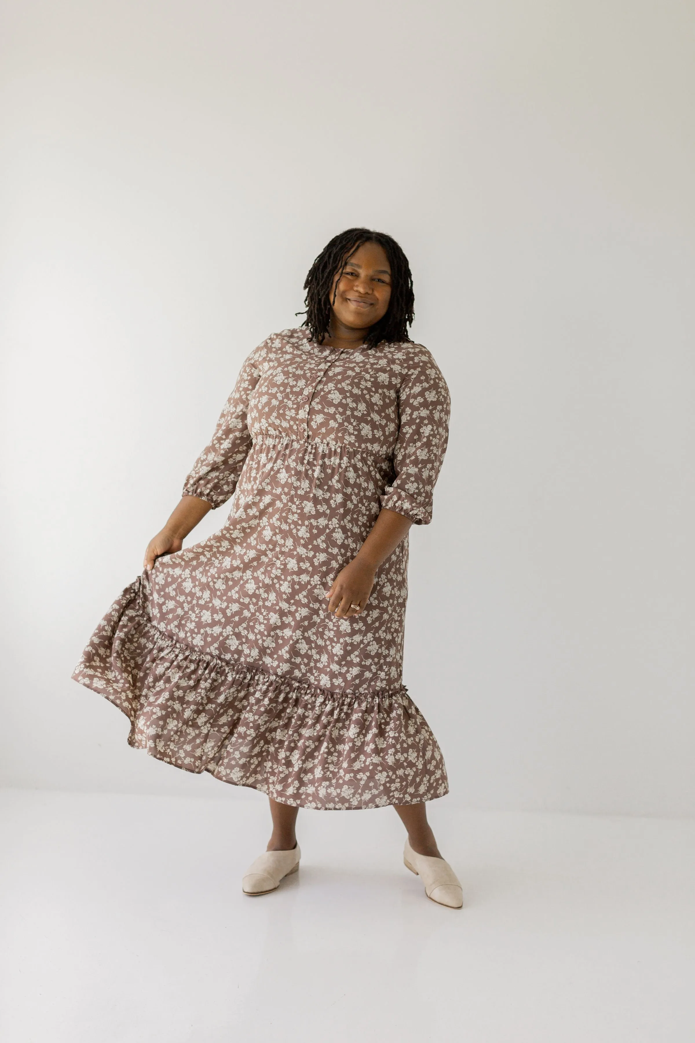 'Ashley' Quarter Sleeve Nursing Friendly Floral Midi Dress