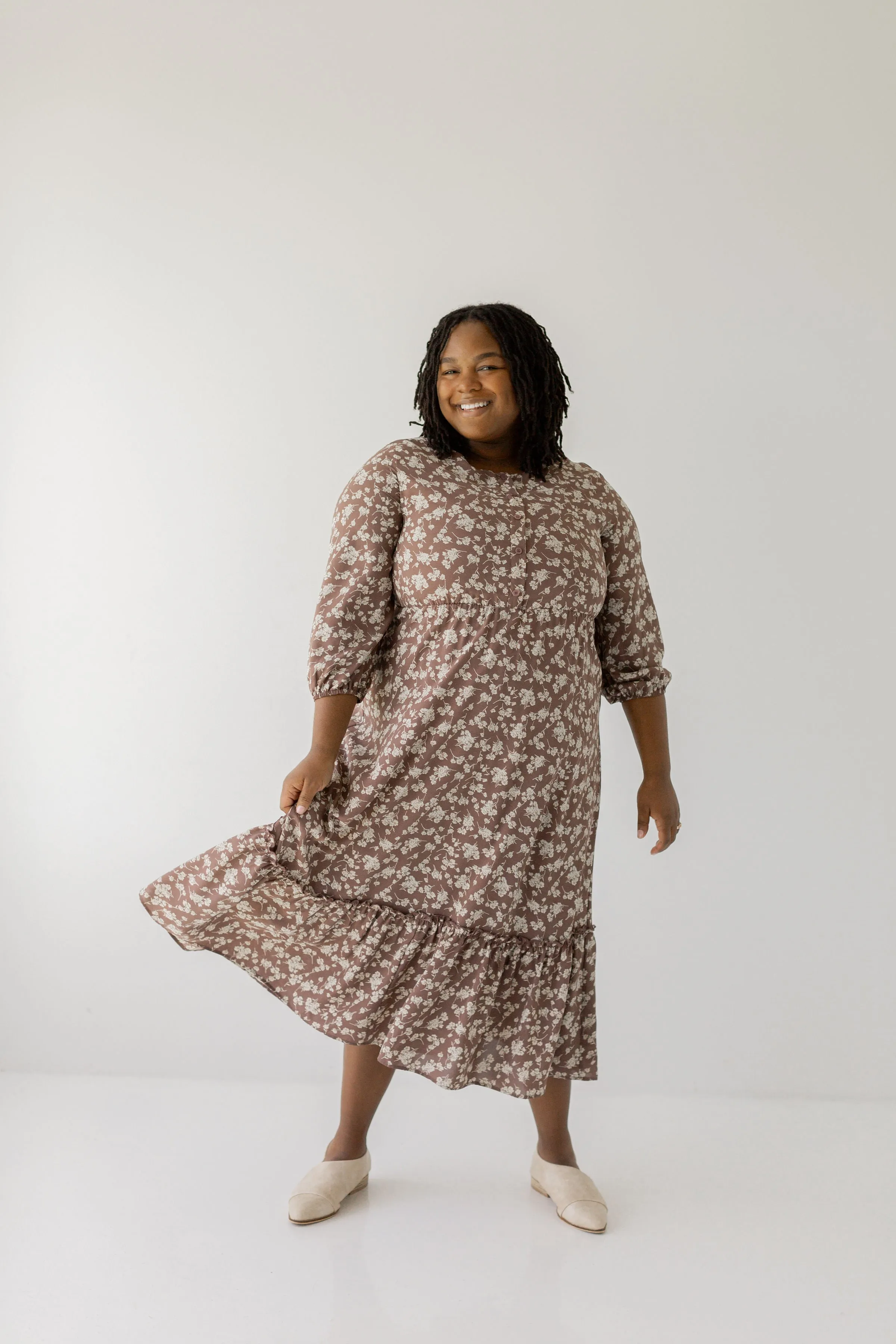 'Ashley' Quarter Sleeve Nursing Friendly Floral Midi Dress