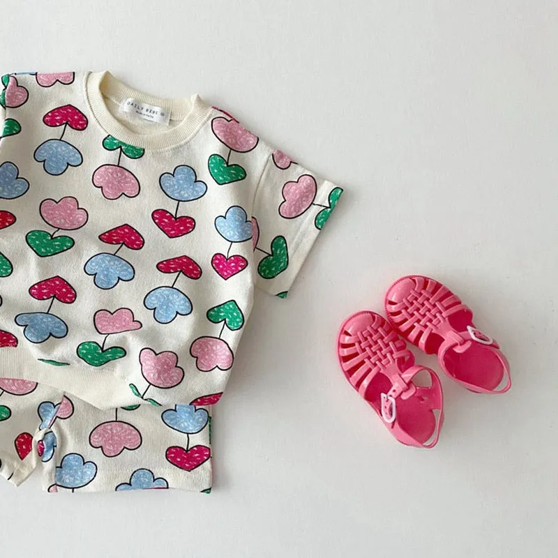 Baby Clothes Toddler Baby Summer New Clothes Sets Boy Girl Fashion Cartoon Printed Cotton Short Sleeve T-shirt   Kid Casual Shorts 2pcs Set