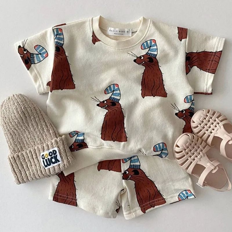 Baby Clothes Toddler Baby Summer New Clothes Sets Boy Girl Fashion Cartoon Printed Cotton Short Sleeve T-shirt   Kid Casual Shorts 2pcs Set