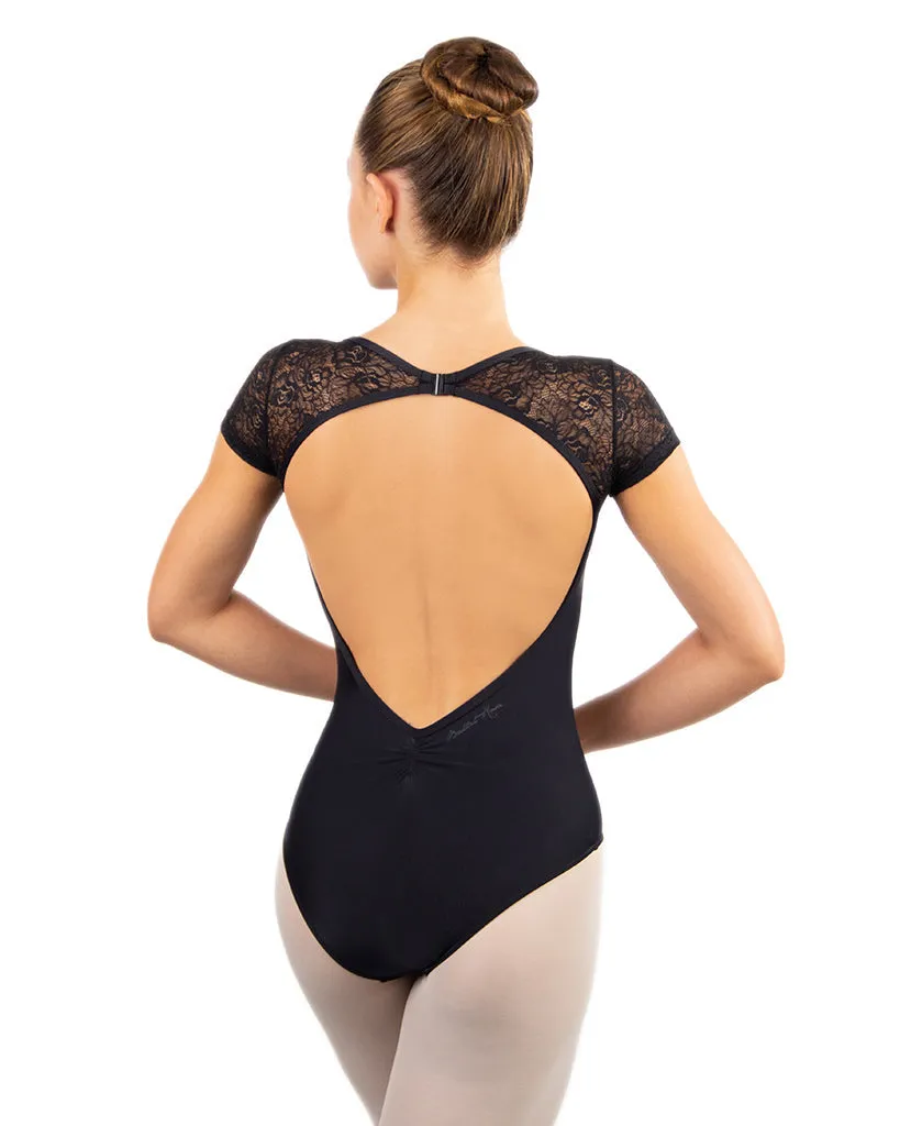 Ballet Rosa Fosette Open Pinch Back Lace Cap Sleeve Leotard - Womens