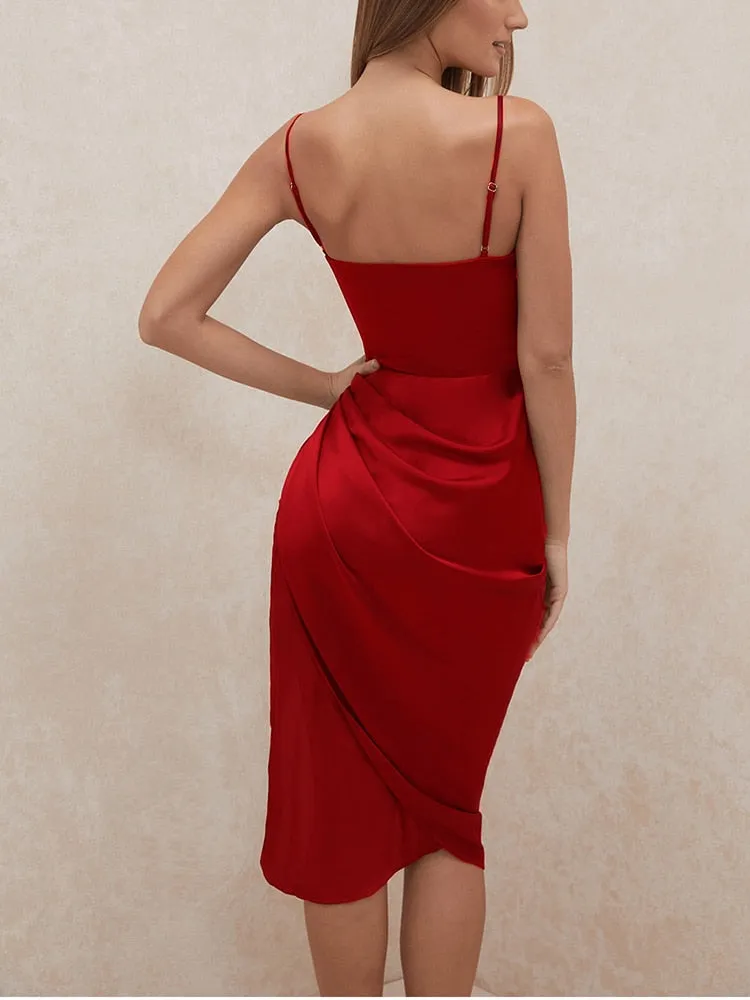 BerriesJam - 2024 2024 Ruched Neck 2 Layer Elastic Zipper Midi Dress