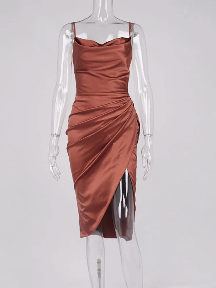 BerriesJam - 2024 2024 Ruched Neck 2 Layer Elastic Zipper Midi Dress