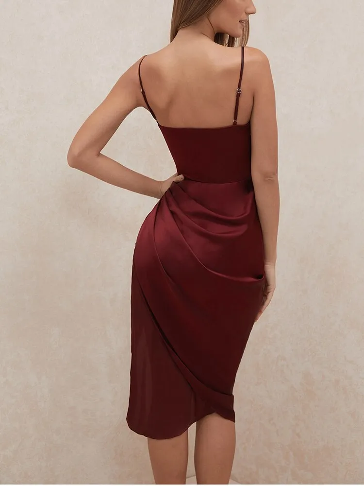 BerriesJam - 2024 2024 Ruched Neck 2 Layer Elastic Zipper Midi Dress