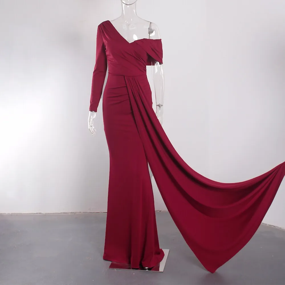 BerriesJam - 2024 Ribbon Long Sleeve Ruched Padded Formal Dress