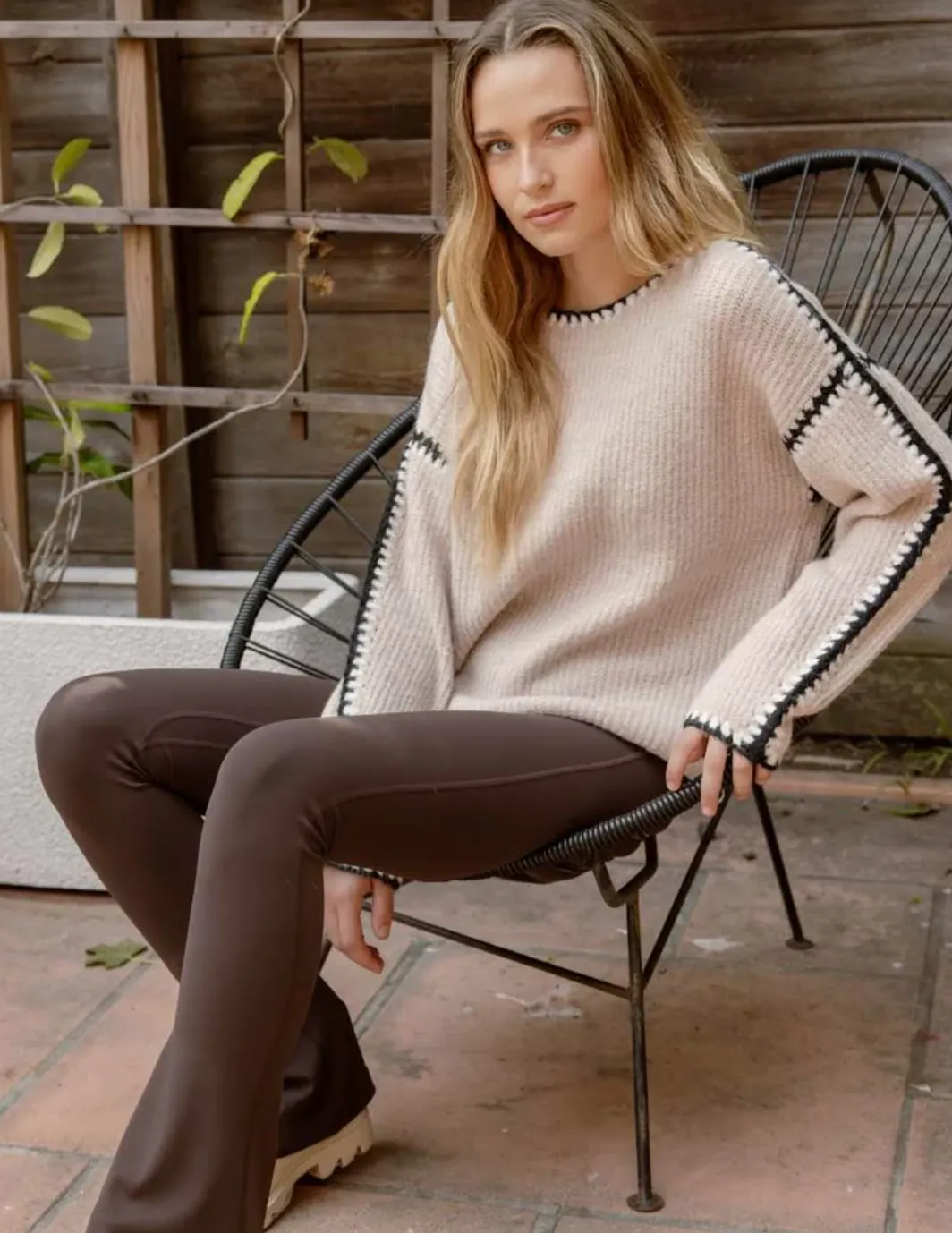 Black Contrast Stitch Sweater