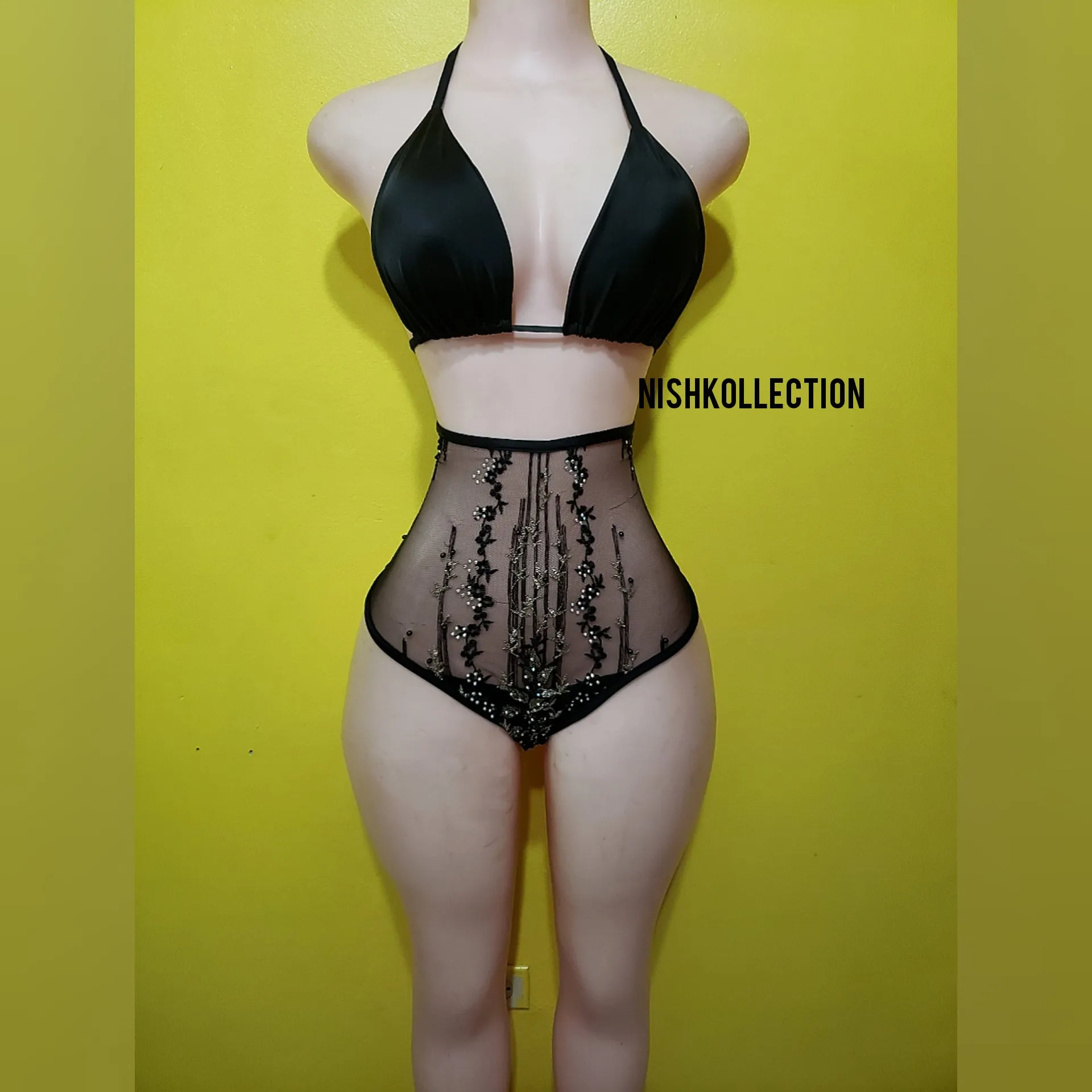 Black embroidery asimi two piece swimsuit