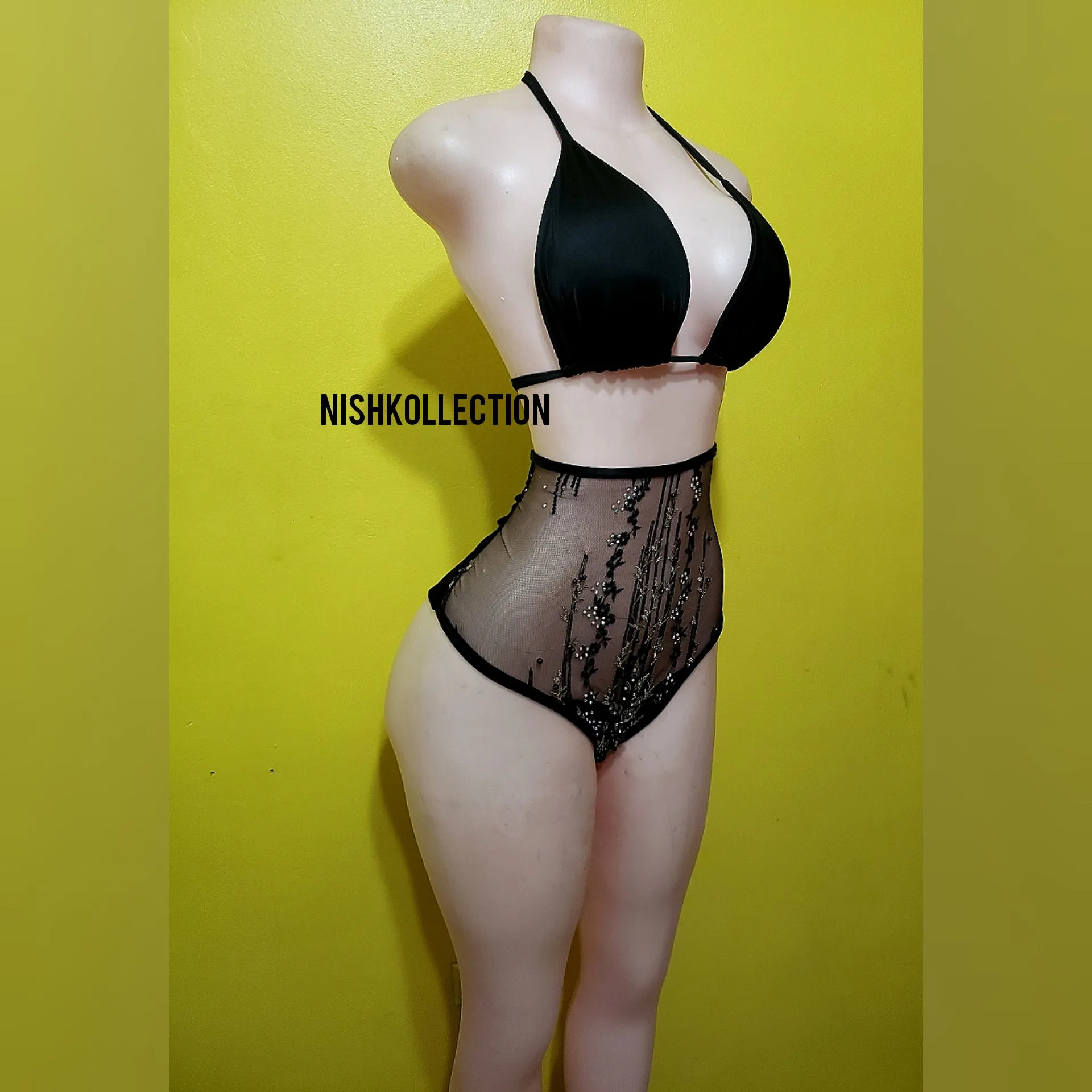 Black embroidery asimi two piece swimsuit