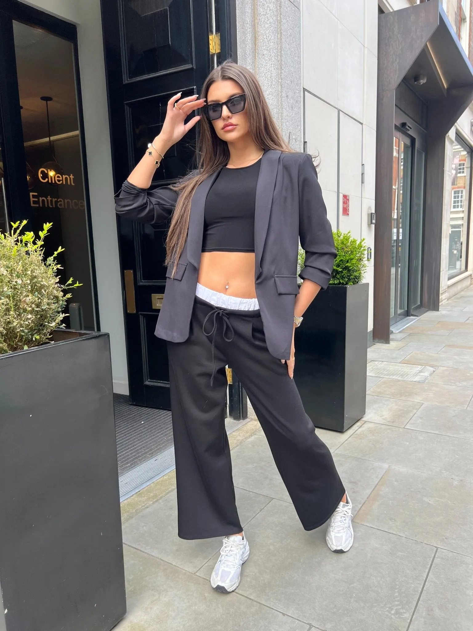 Black Ruched Arm Blazer