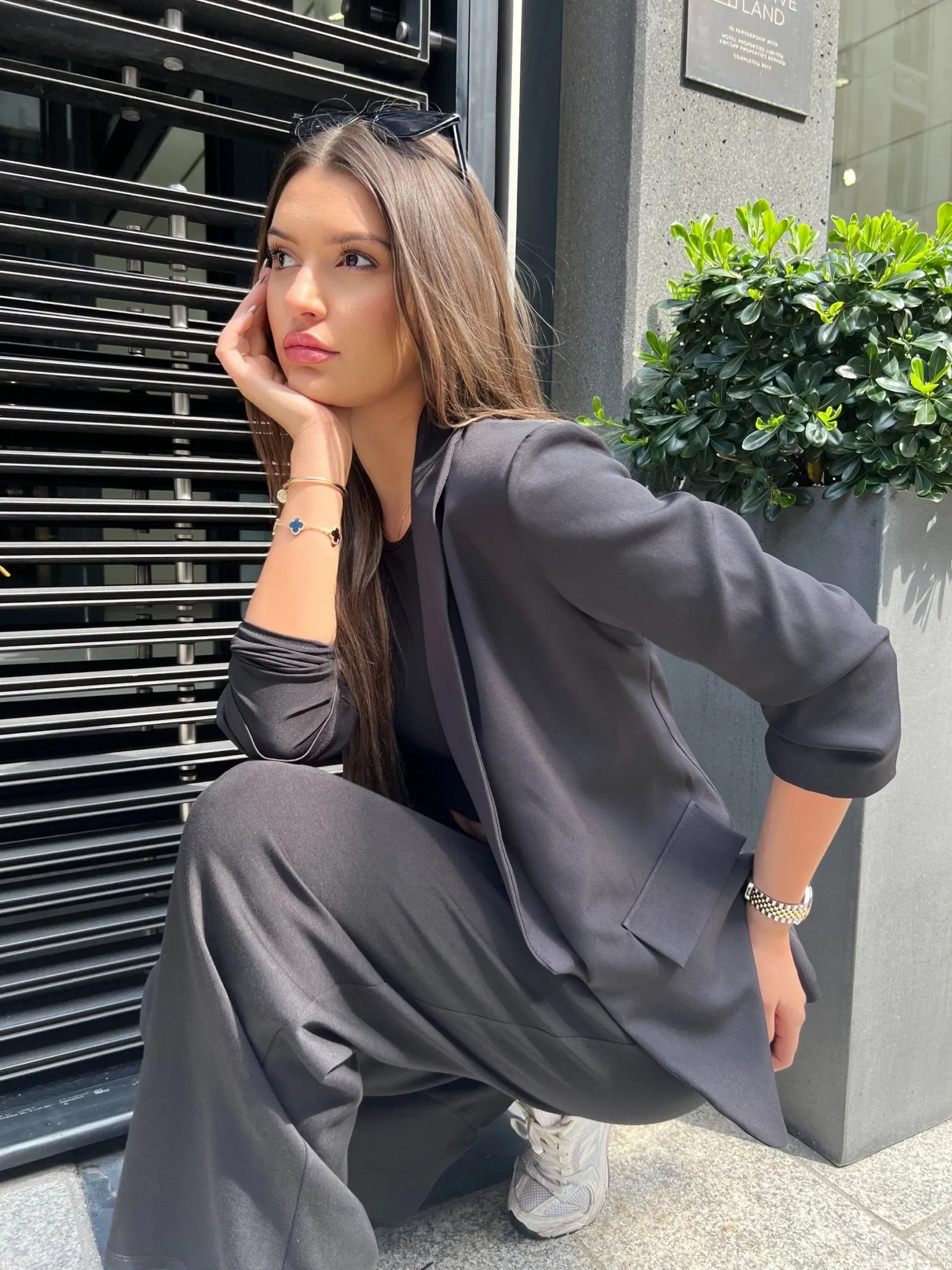Black Ruched Arm Blazer