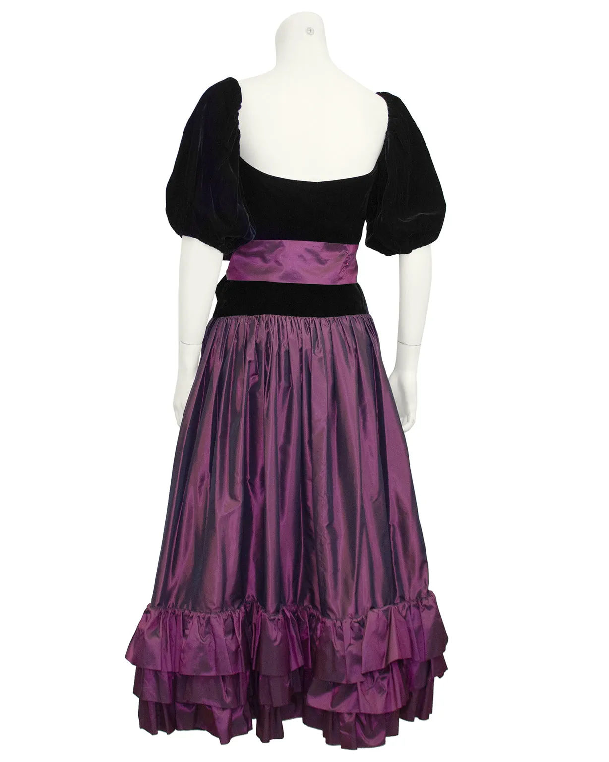 Black Velvet and Purple Taffeta Skirt Ensemble