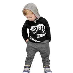 Boys Clothes Toddler Kids Baby Boys Dinosaur Bones Clothes Set Hooded Tops Pants Outfit