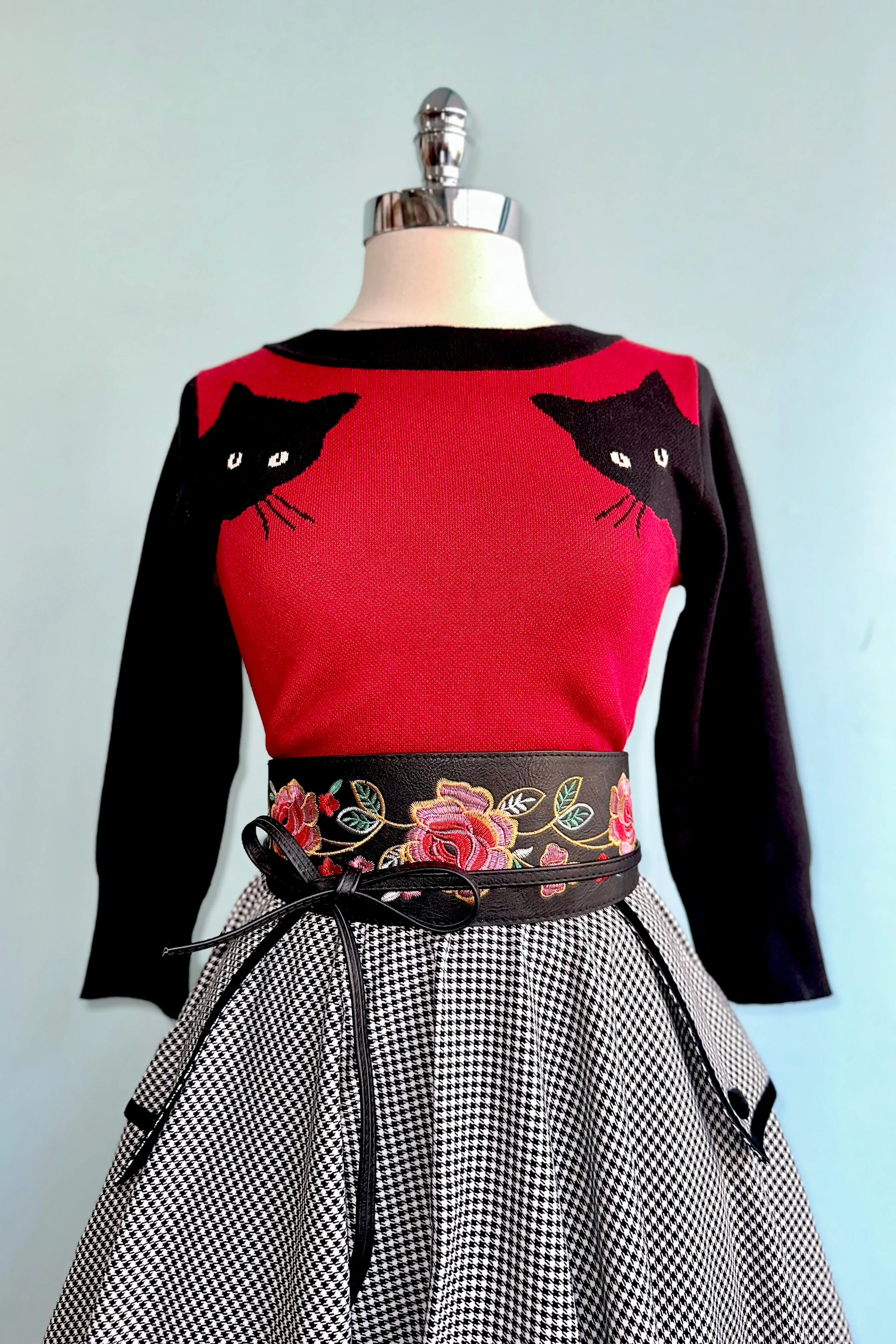 Burgundy and Black Cat Pullover Sweater