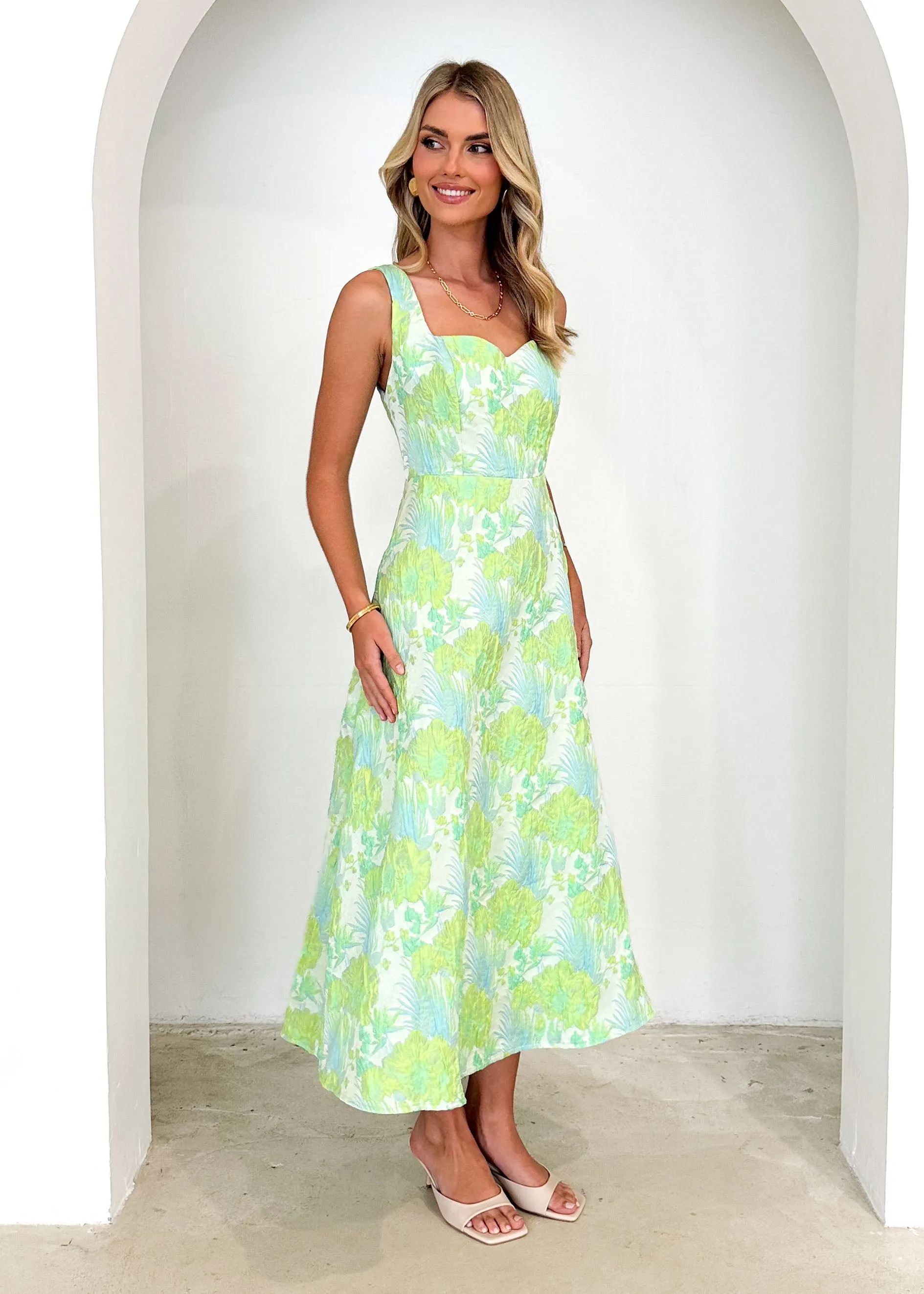 Callahan Midi Dress - Mint Jacquard