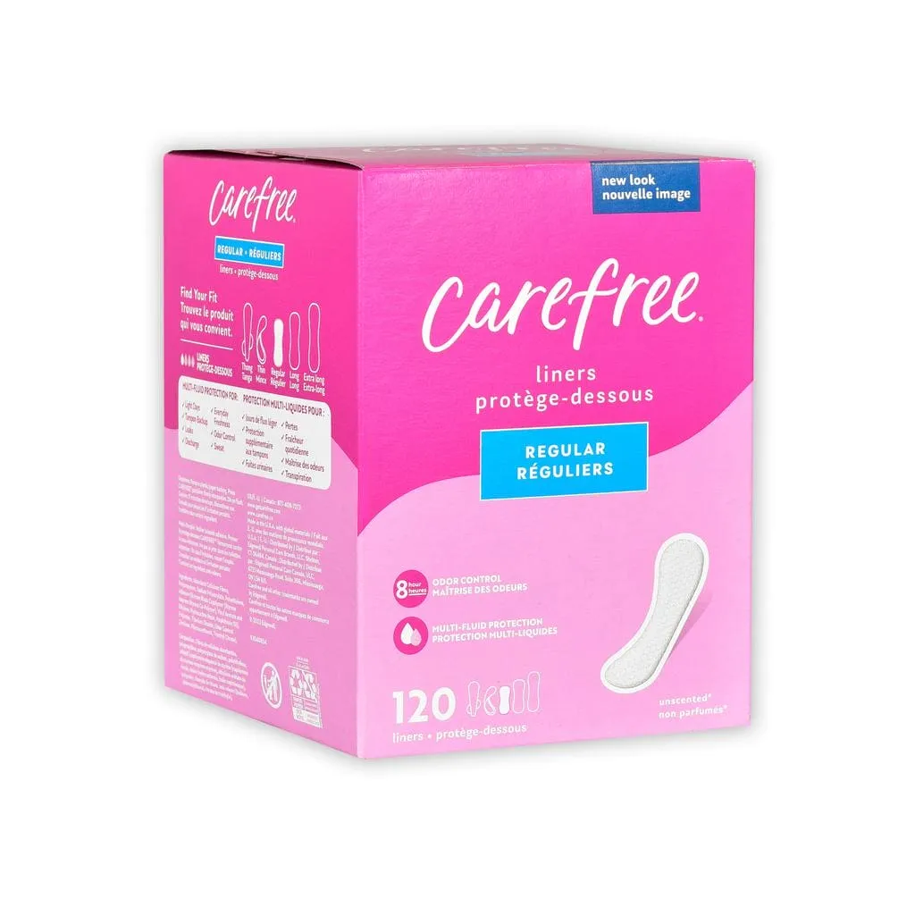 Carefree Acti-Fresh Panty Liners, Soft and Flexible Feminine Care Protection, Regular, 120 Count / 293260