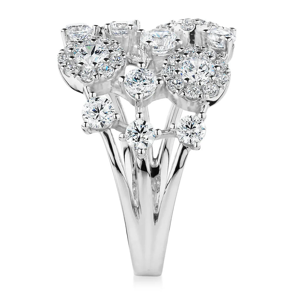 Celeste Dress ring with 1.59 carats* of diamond simulants in 10 carat white gold