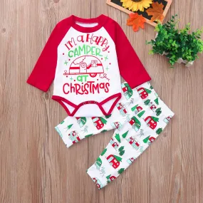 Clothes Set Christmas Clothing 2PCs Letter Long Sleeve Cartoon Print Tops Pants Cloth Sets