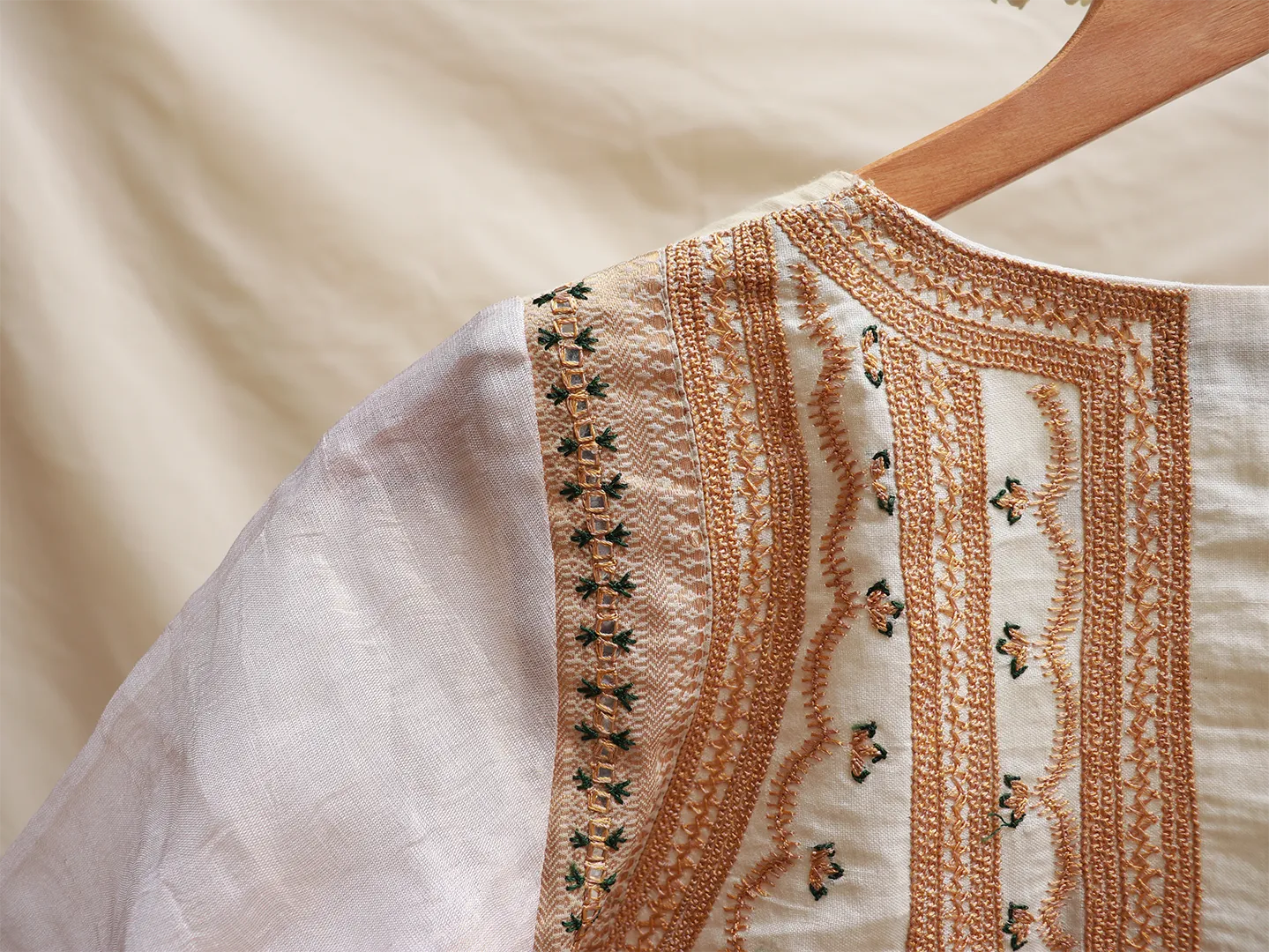 Cream cotton, Hand embroidery blouse
