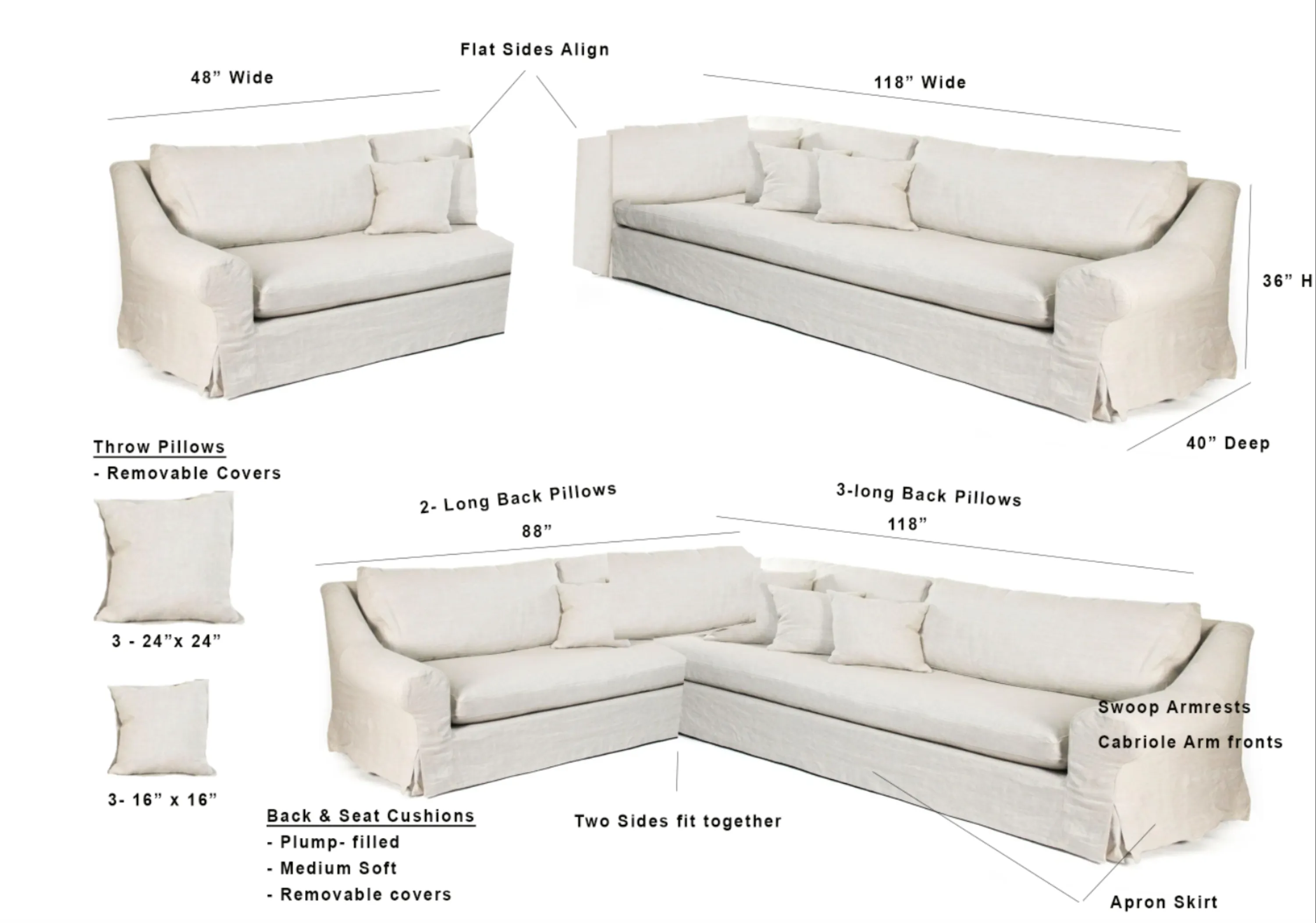 Custom French Cabriole Sofa Sectional - (50% Deposit)