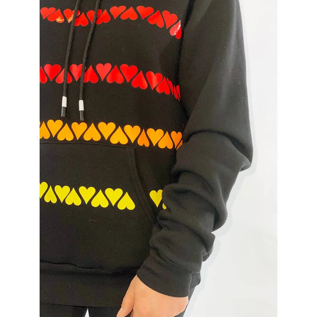 Dean Chic Black Hoodie - Neon Rainbow Hearts