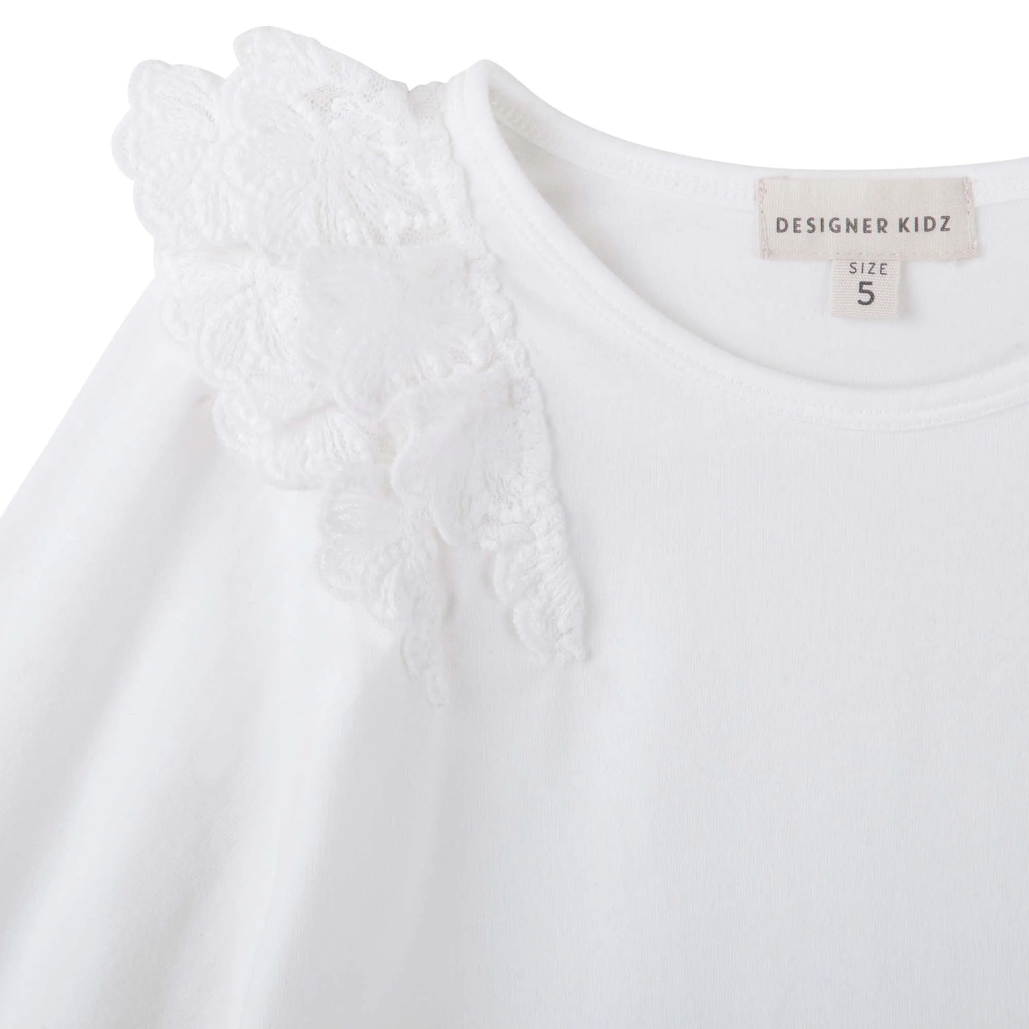 Designer Kidz Rosalie Lace Frill L/S Top - Ivory
