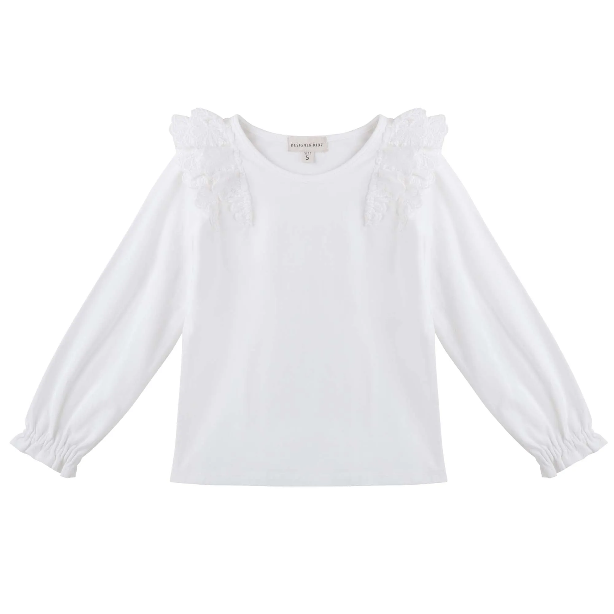Designer Kidz Rosalie Lace Frill L/S Top - Ivory