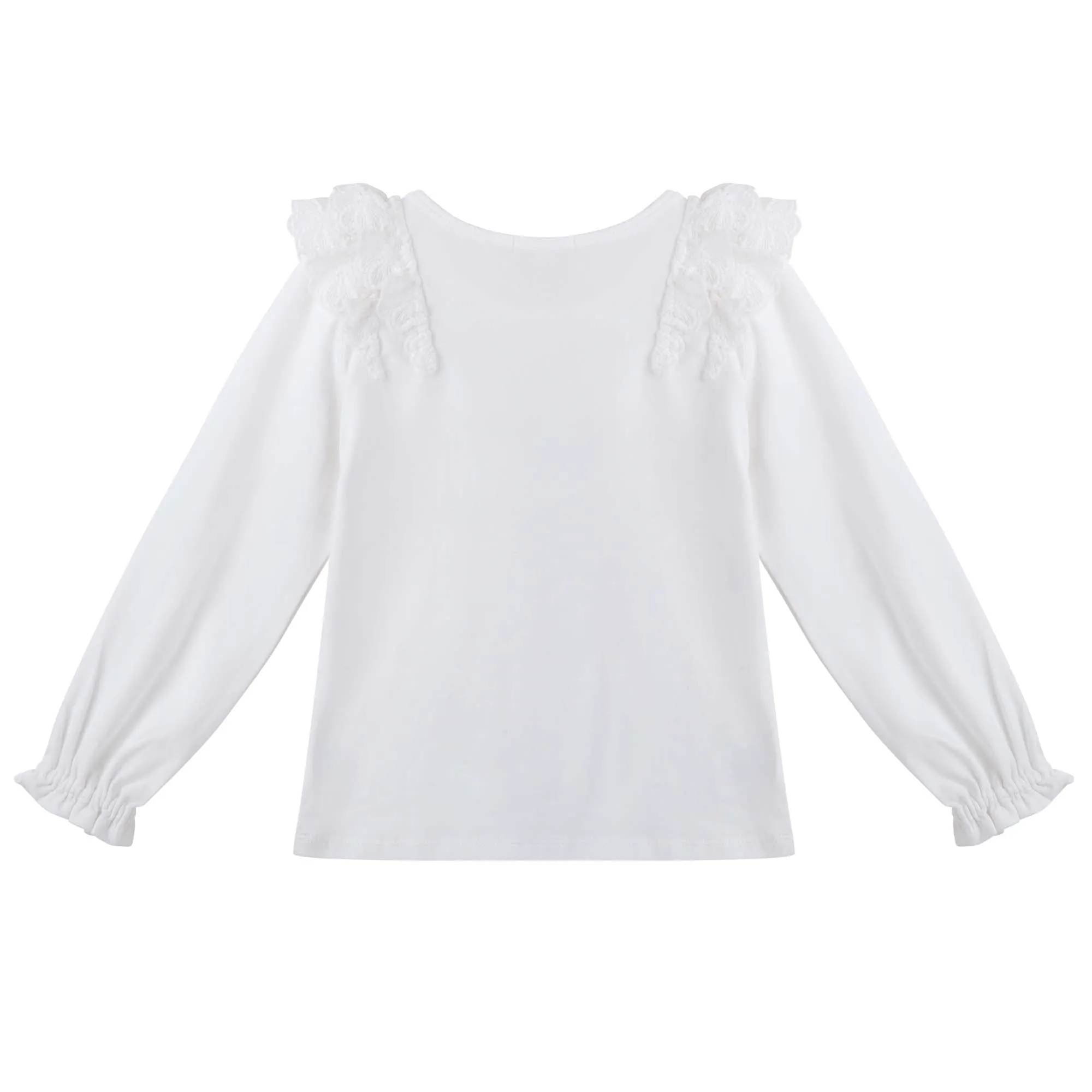Designer Kidz Rosalie Lace Frill L/S Top - Ivory