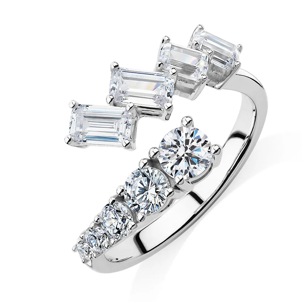 Dress ring with 1.64 carats* of diamond simulants in 10 carat white gold