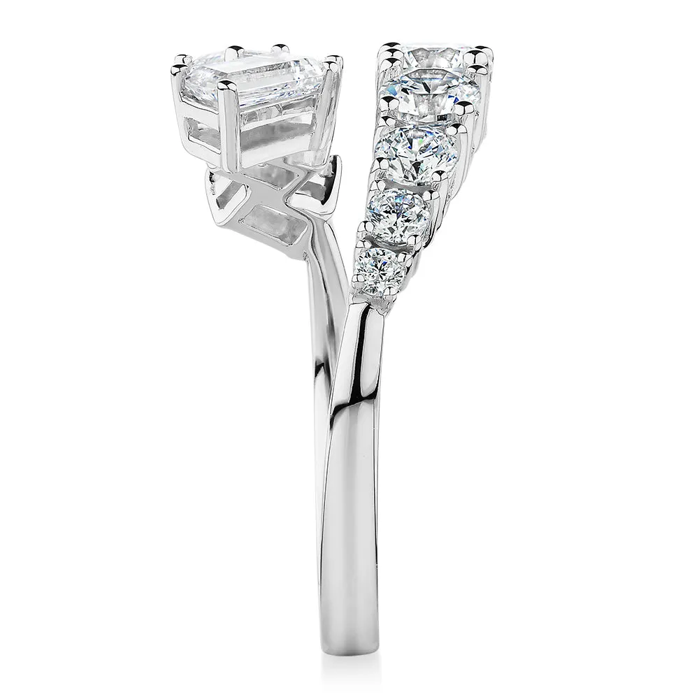 Dress ring with 1.64 carats* of diamond simulants in 10 carat white gold