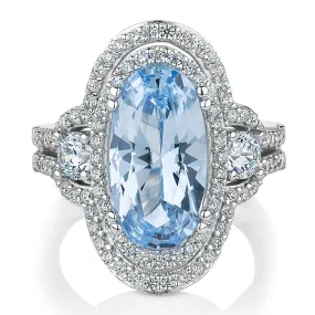 Dress ring with blue topaz simulant and 1.42 carats* of diamond simulants in sterling silver