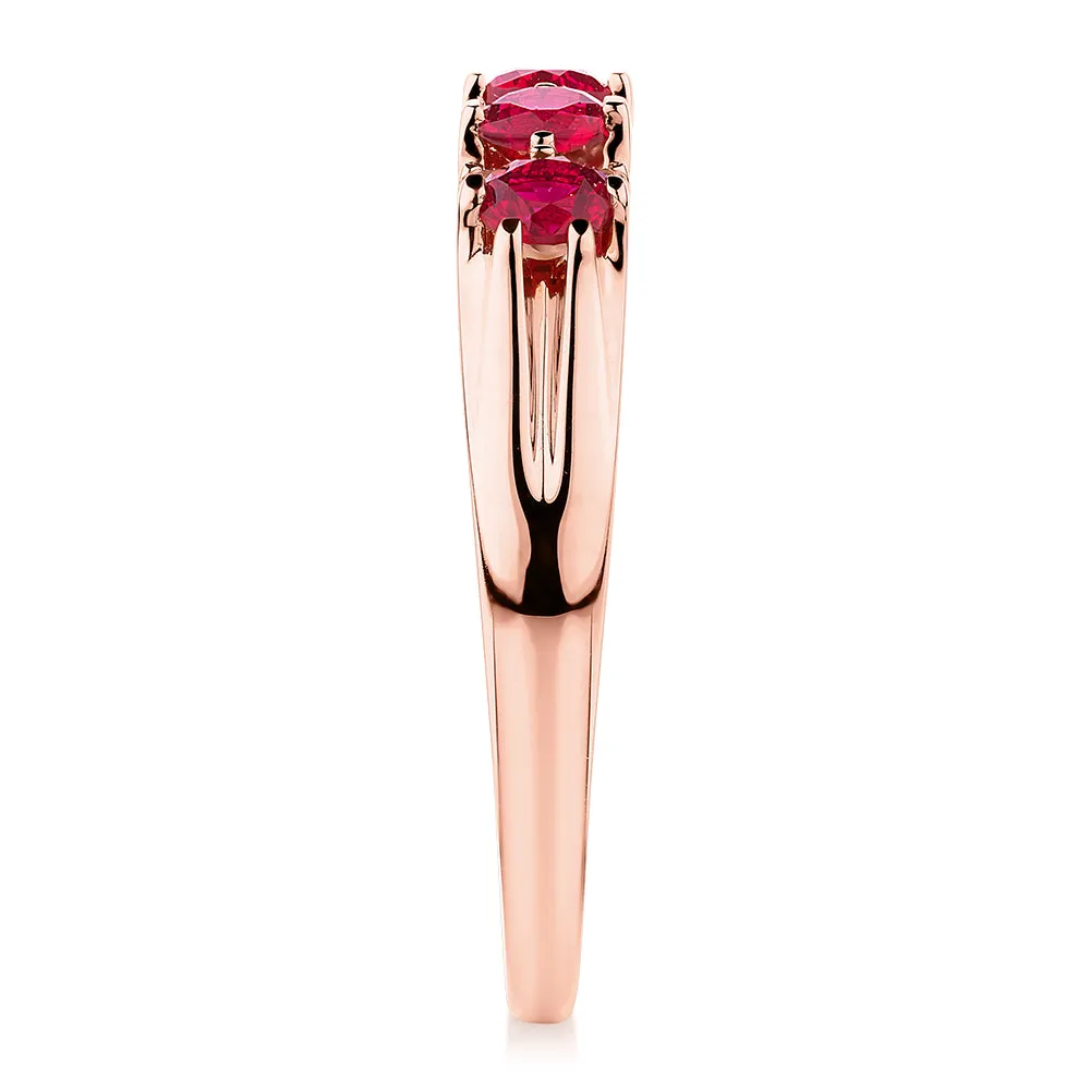 Dress ring with ruby and diamond simulants in 10 carat rose gold